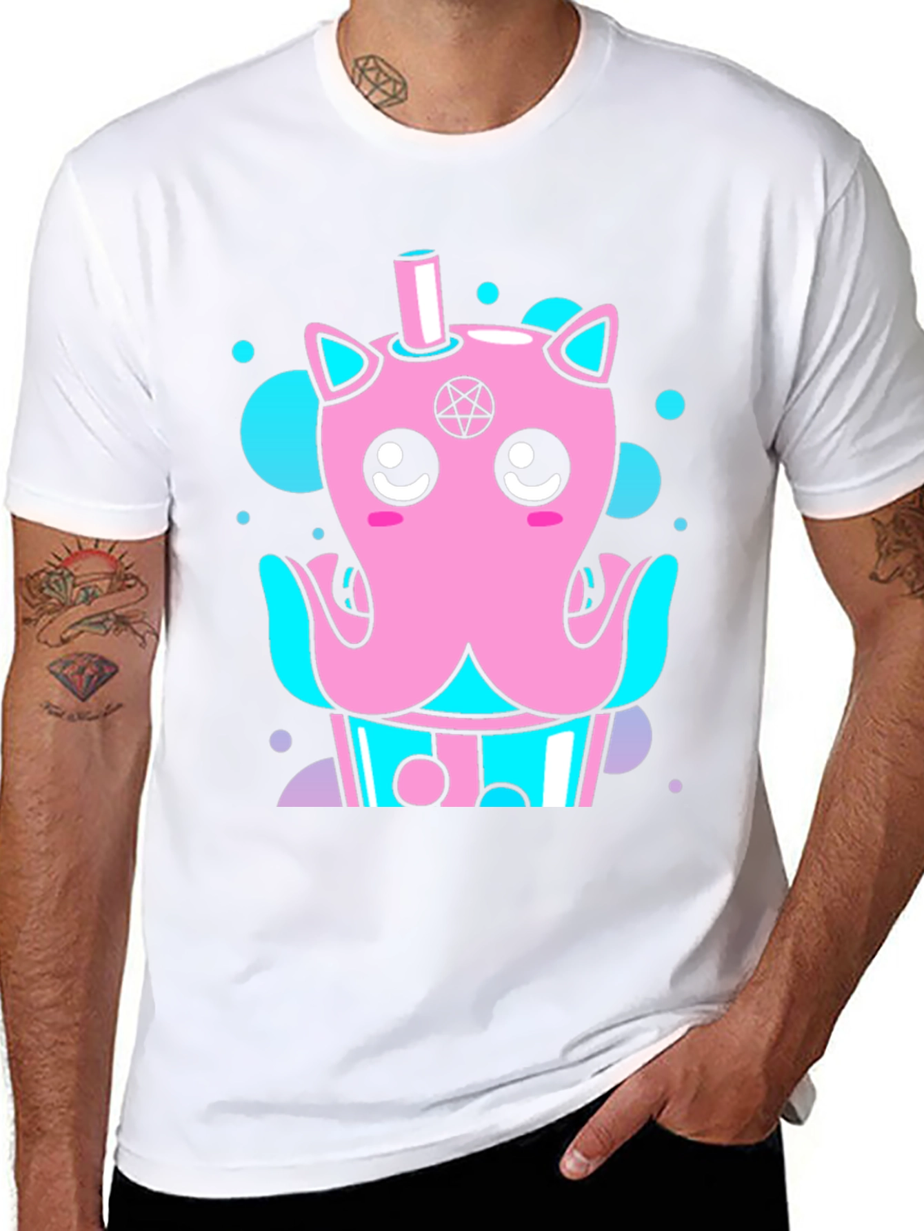 Cute Kawaii Octopus Bubble Tea Black T-Shirt