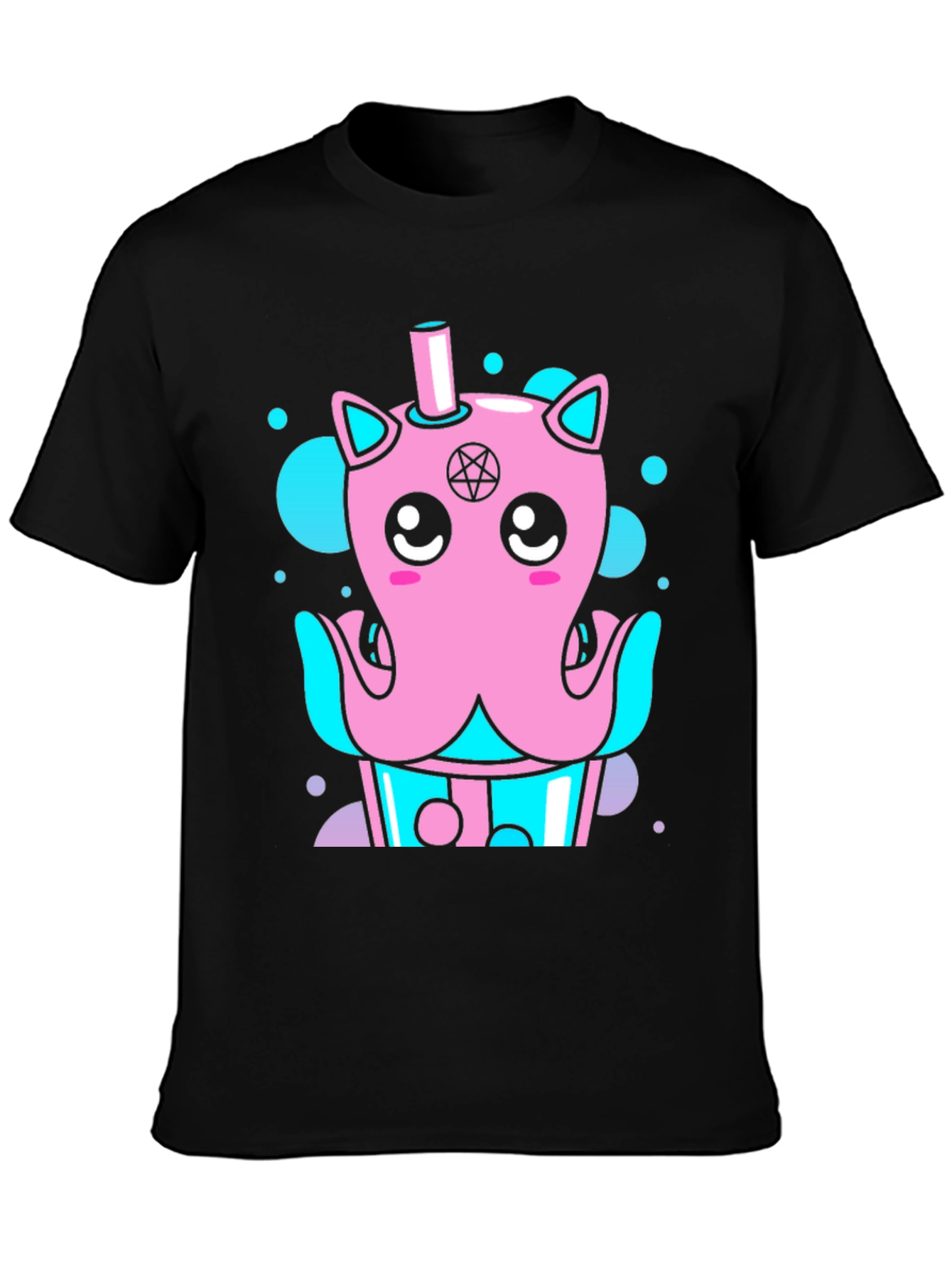 Cute Kawaii Octopus Bubble Tea Black T-Shirt