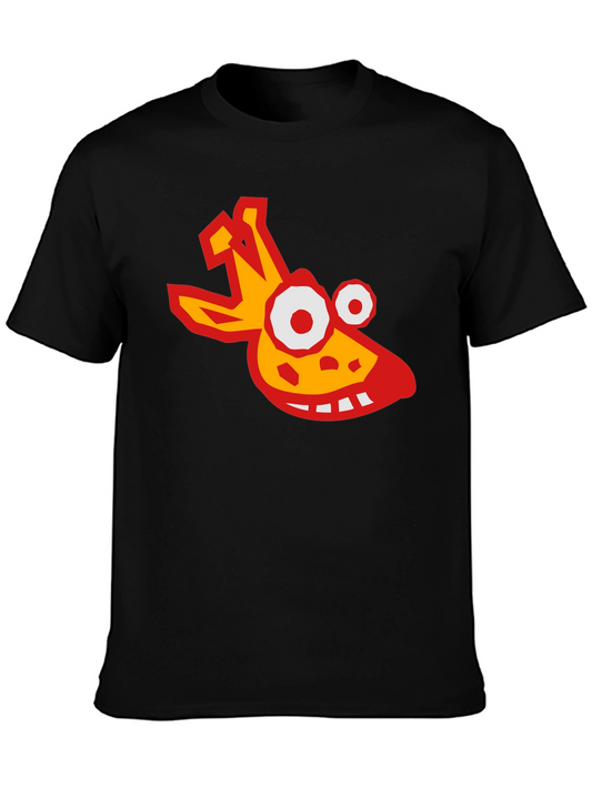 Funny Giraffe Head Graphic Tee - Black Crew Neck T-Shirt