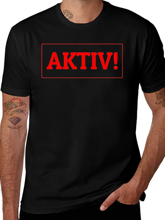 Aktiv! Graphic Tee - Bold Red Print on Black Shirt