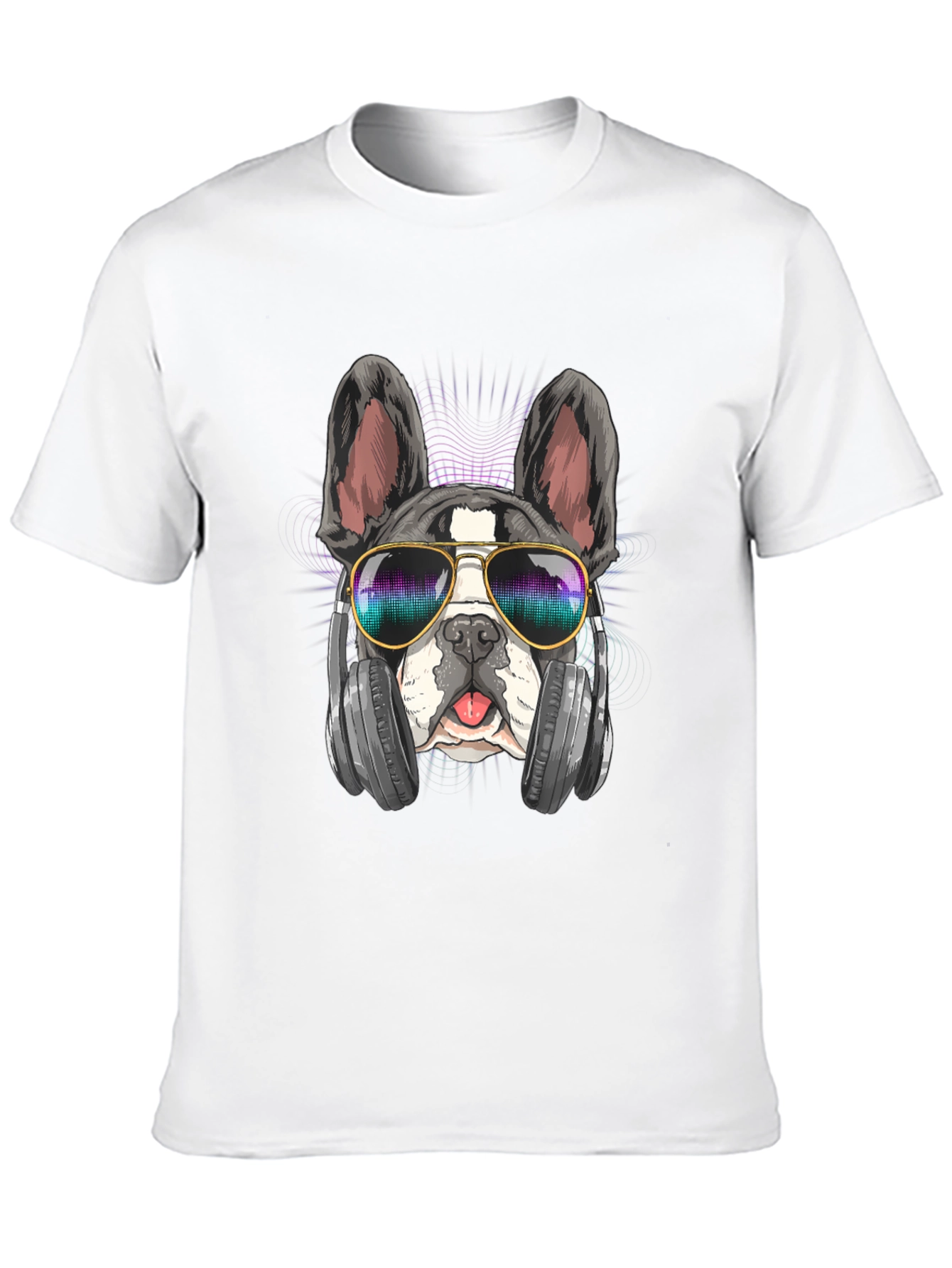 Cool Dog Graphic Tee: Music Lover Bulldog