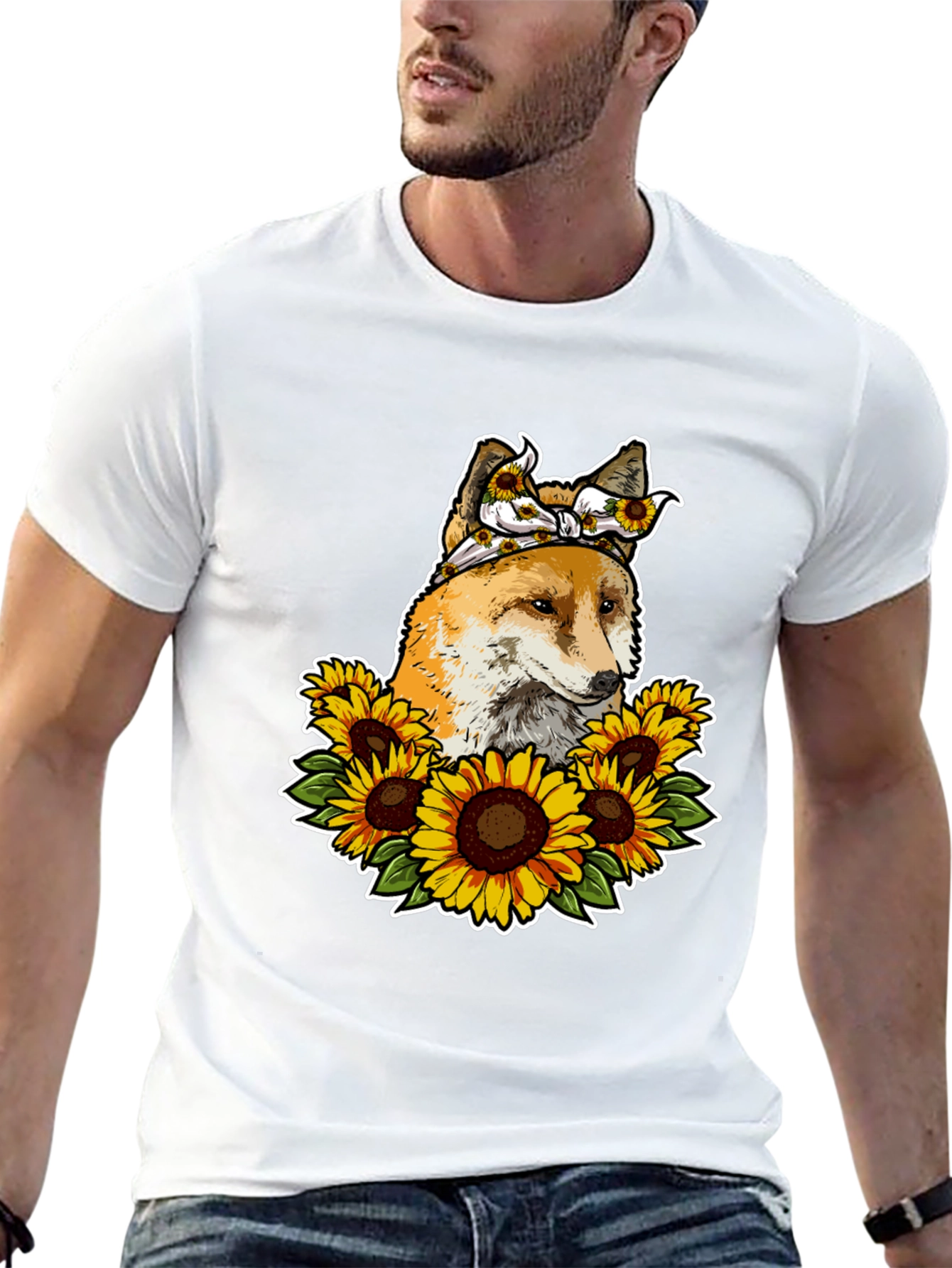 Fox Sunflower T-Shirt - Cute Animal Graphic Tee