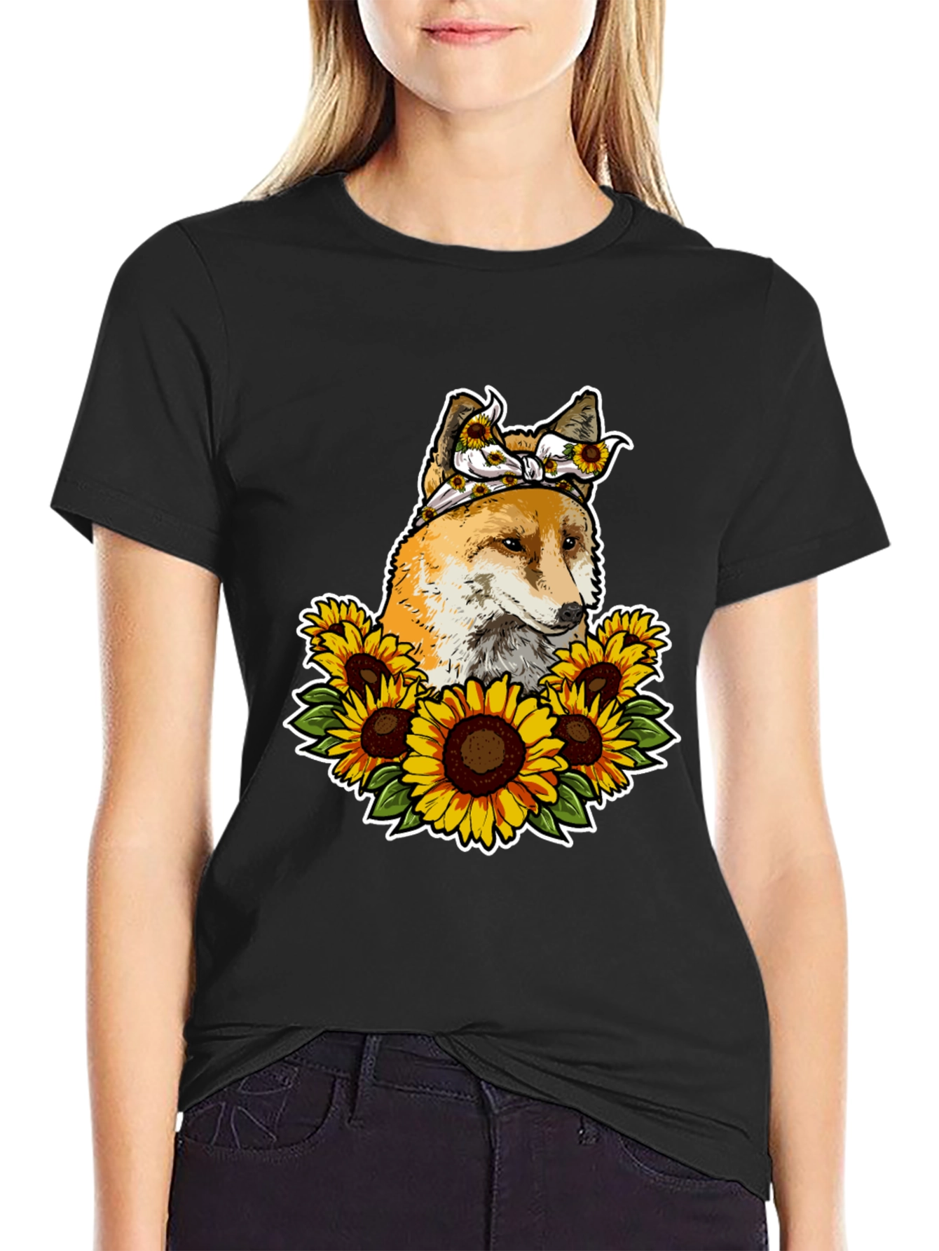 Fox Sunflower T-Shirt - Cute Animal Graphic Tee