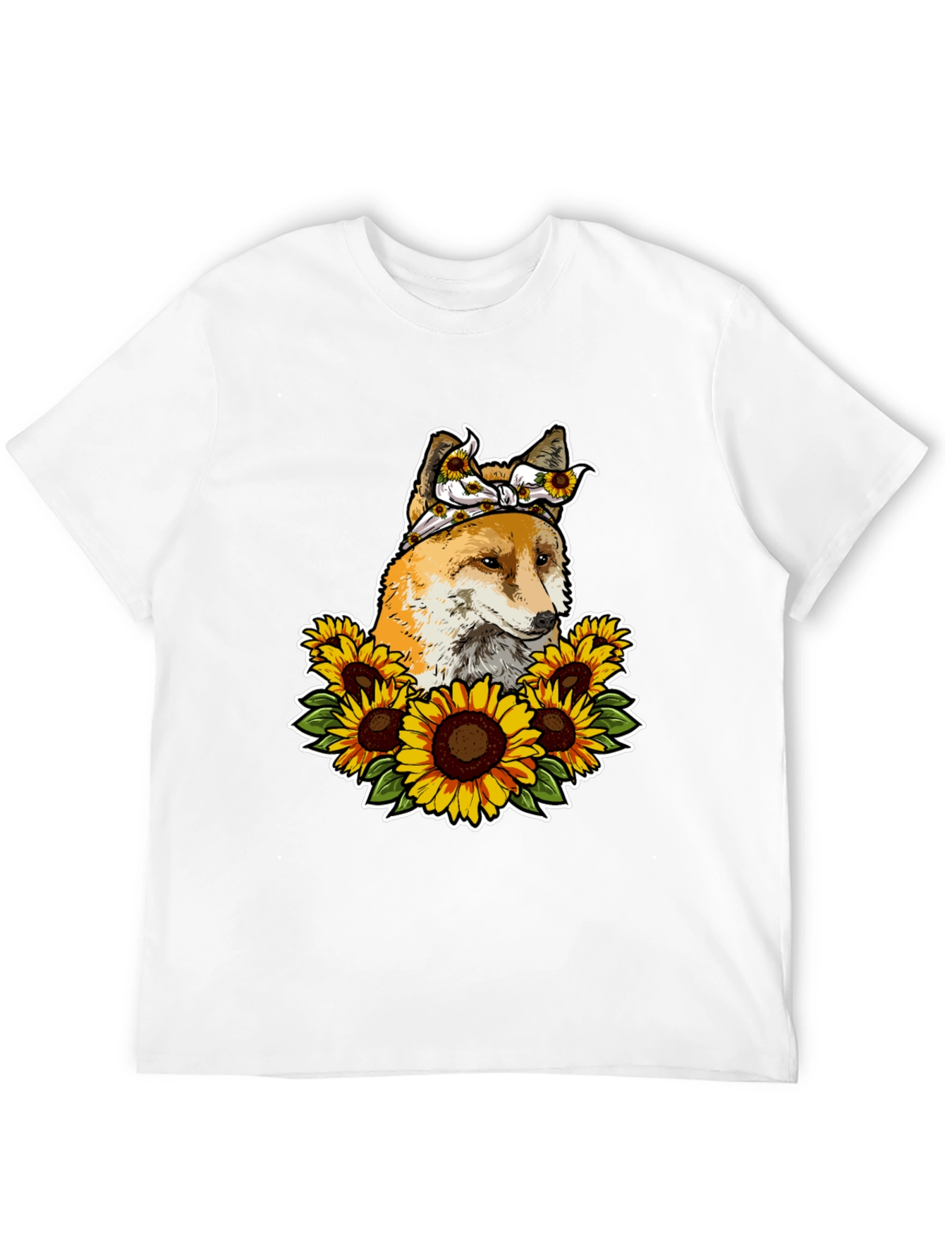 Fox Sunflower T-Shirt - Cute Animal Graphic Tee