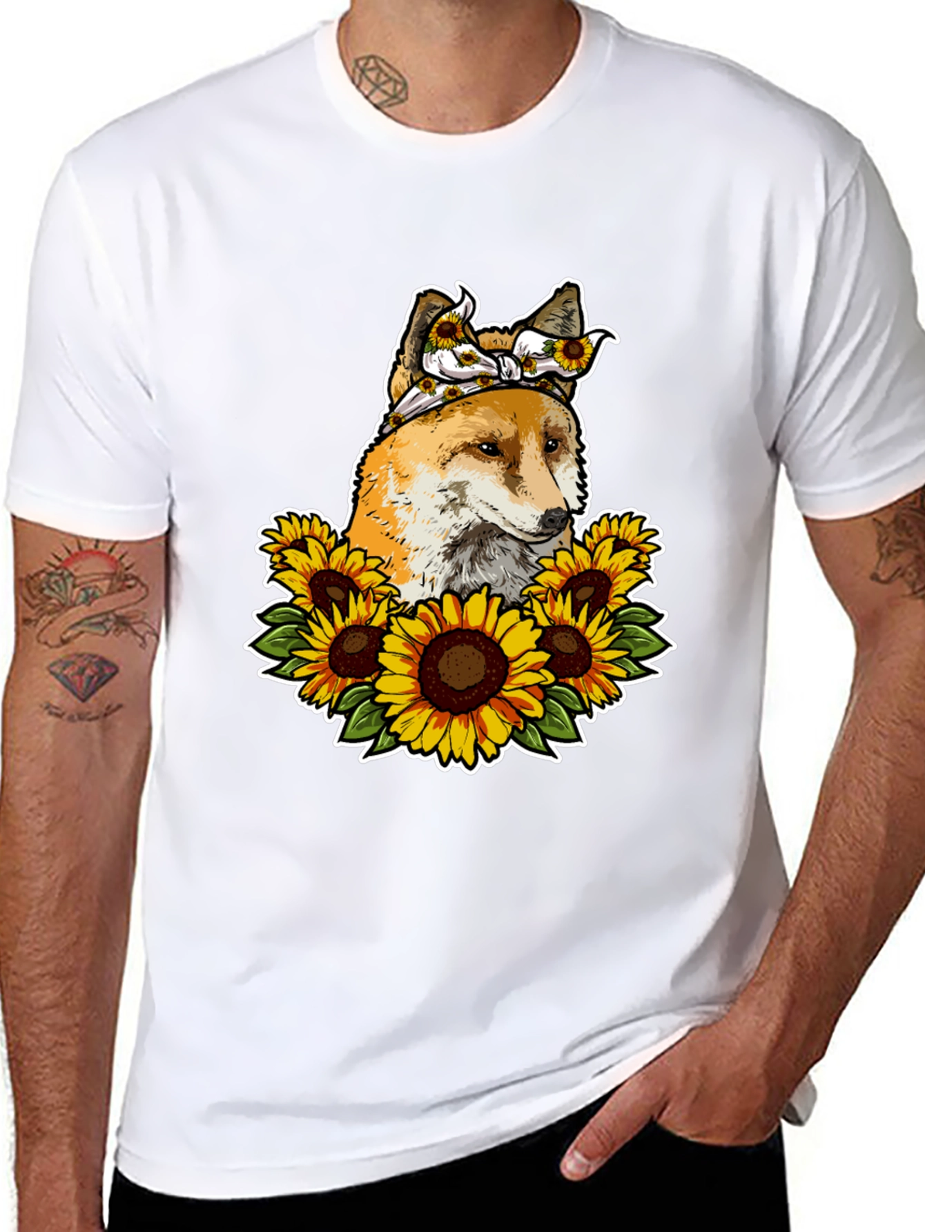 Fox Sunflower T-Shirt - Cute Animal Graphic Tee