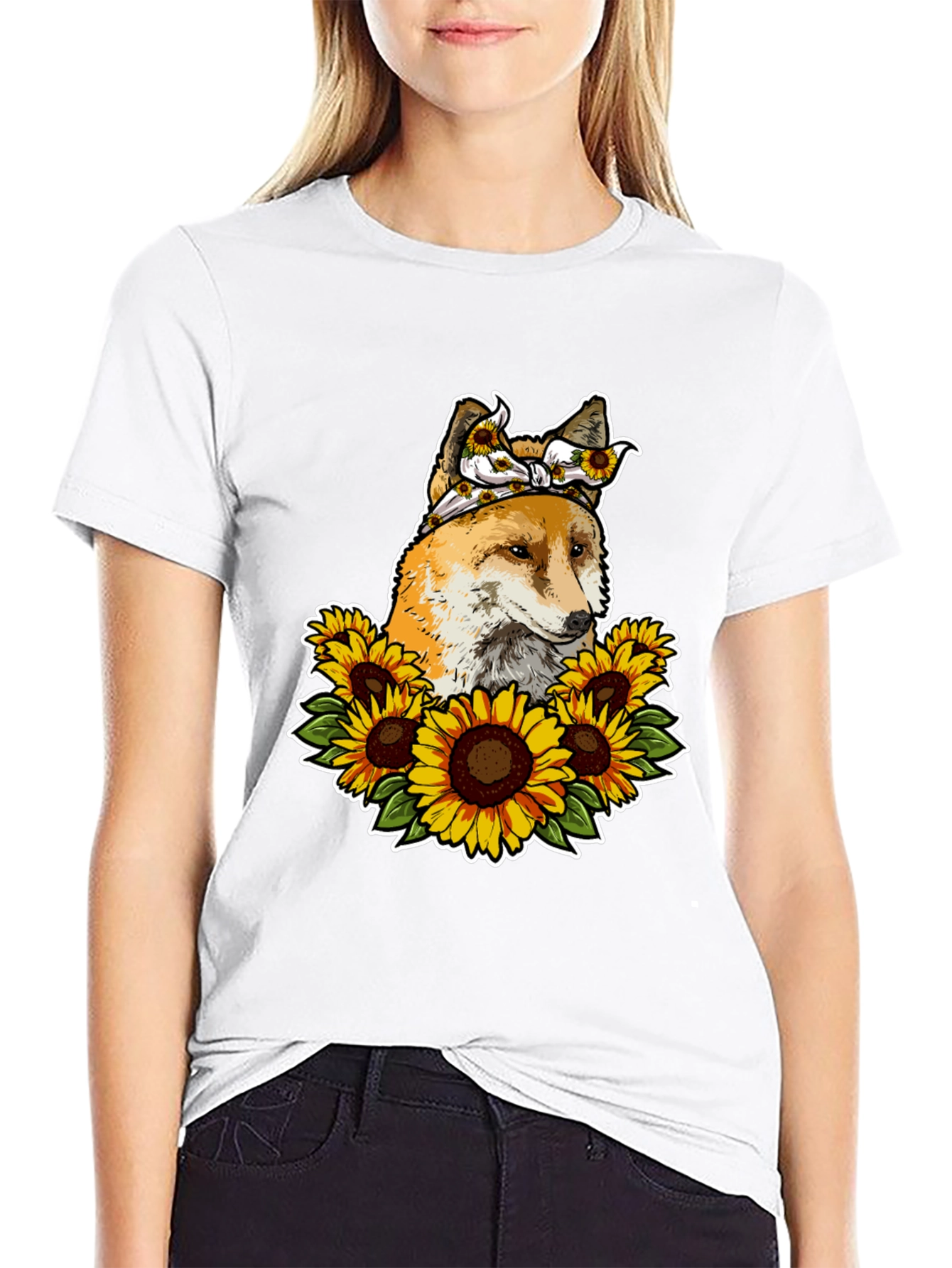 Fox Sunflower T-Shirt - Cute Animal Graphic Tee