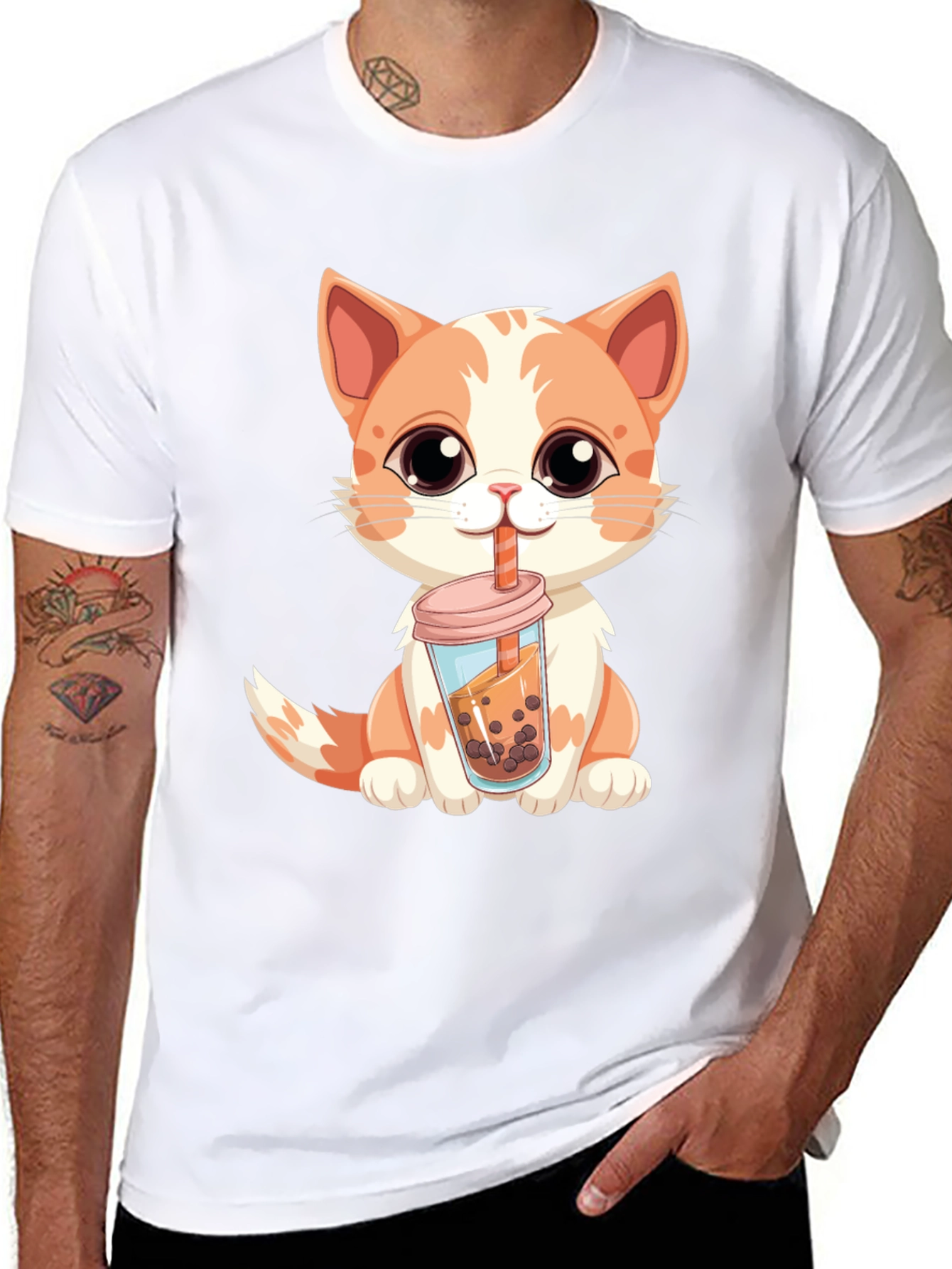 Cute Cat Boba Tea T-Shirt - Kawaii Kitten Design