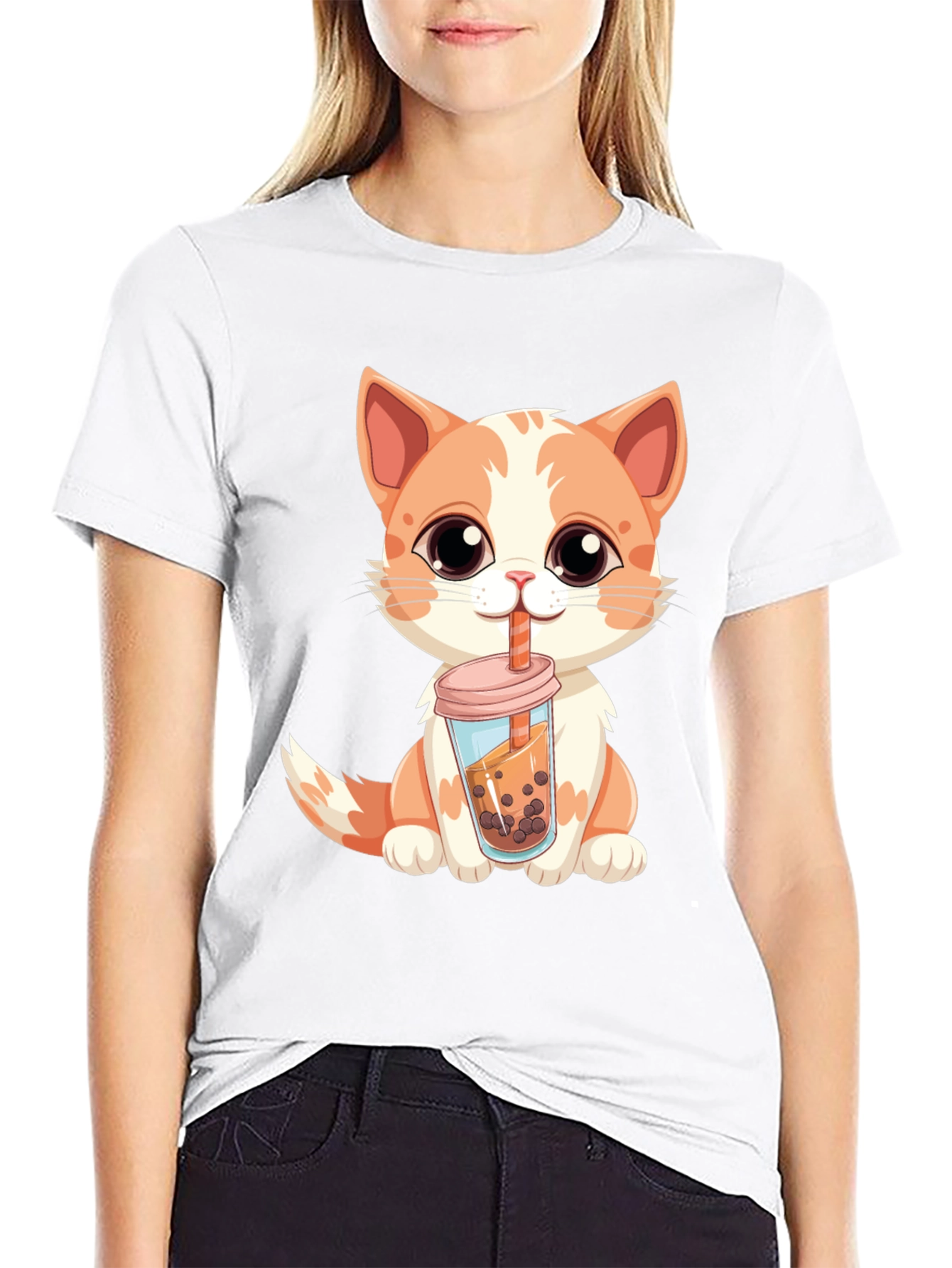 Cute Cat Boba Tea T-Shirt - Kawaii Kitten Design