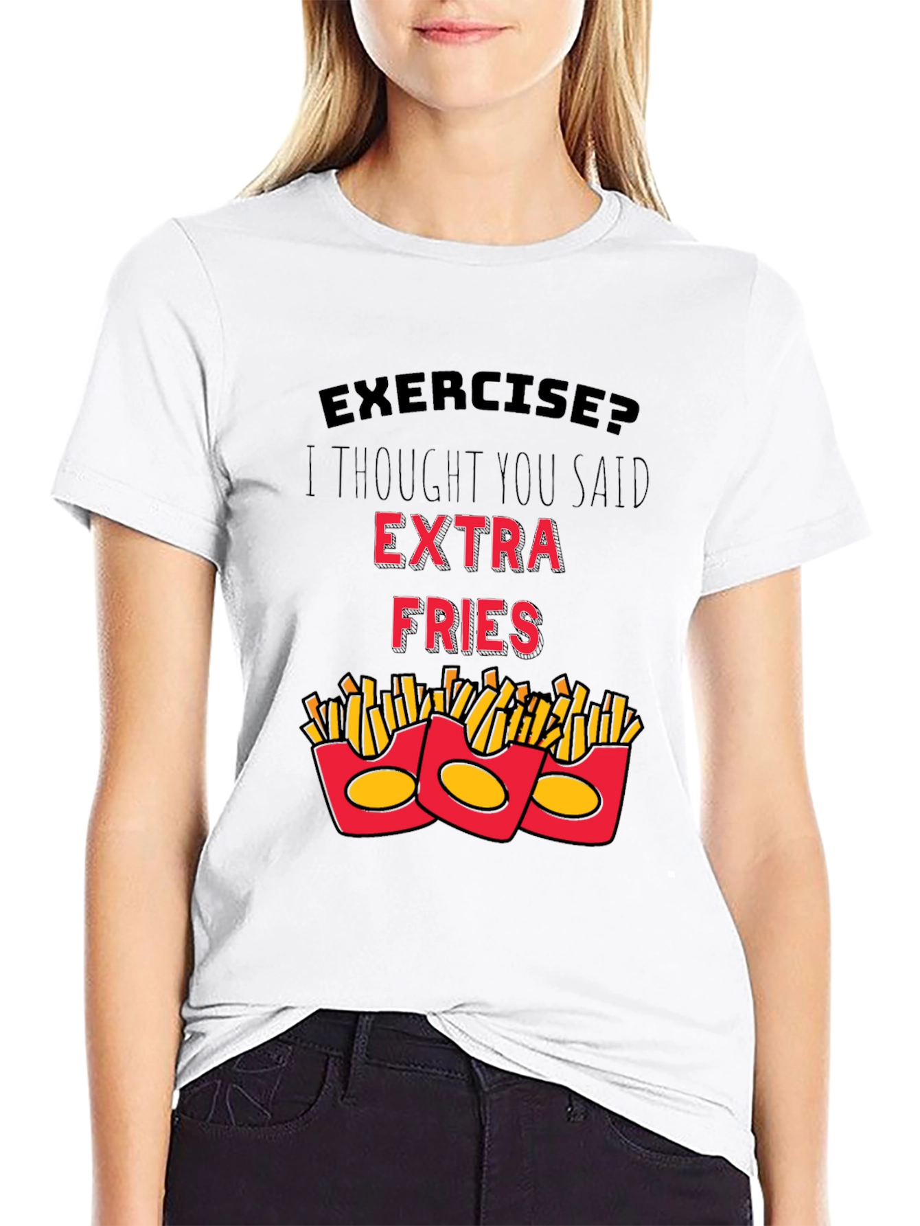 Funny Exercise Extra Fries Graphic T-Shirt