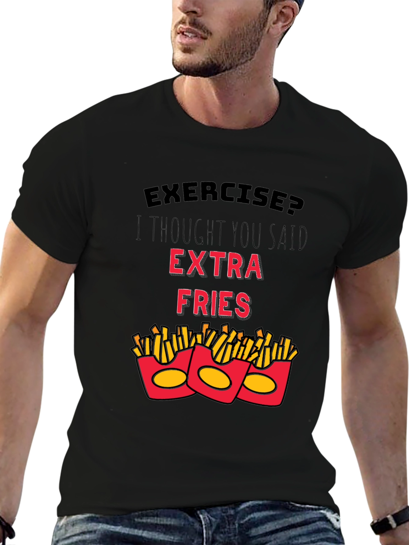 Funny Exercise Extra Fries Graphic T-Shirt
