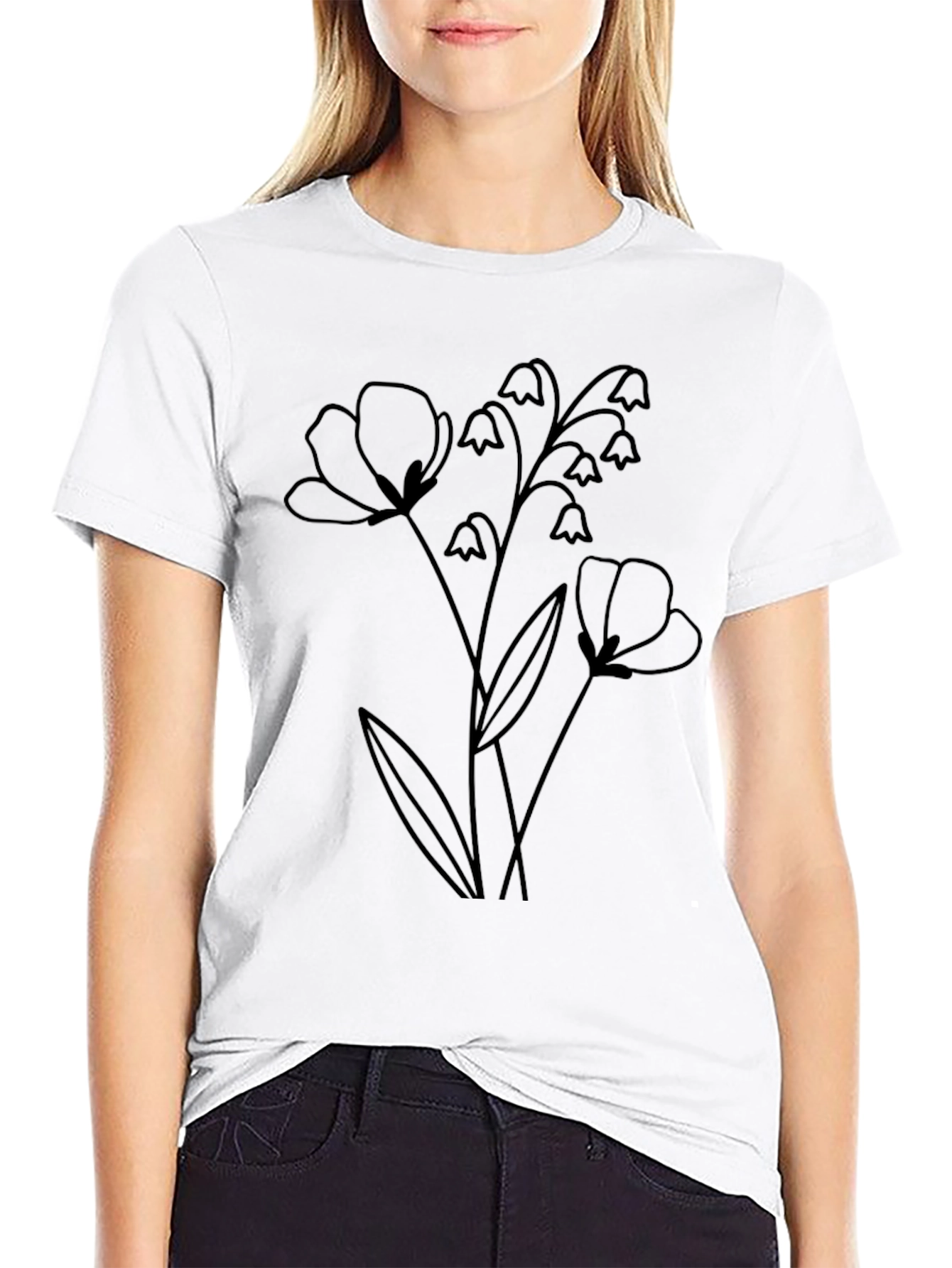 Floral Print Black Tee