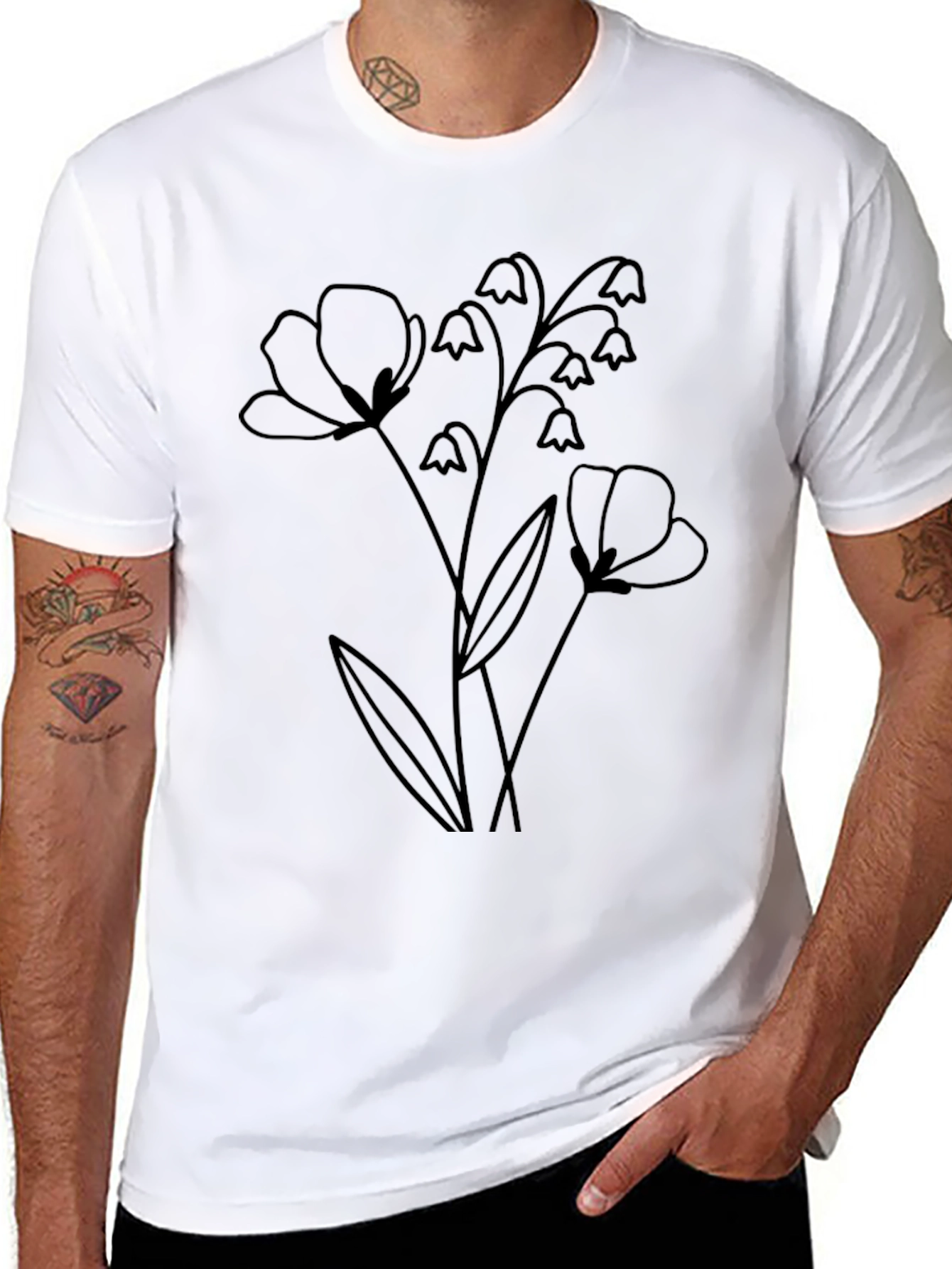 Floral Print Black Tee