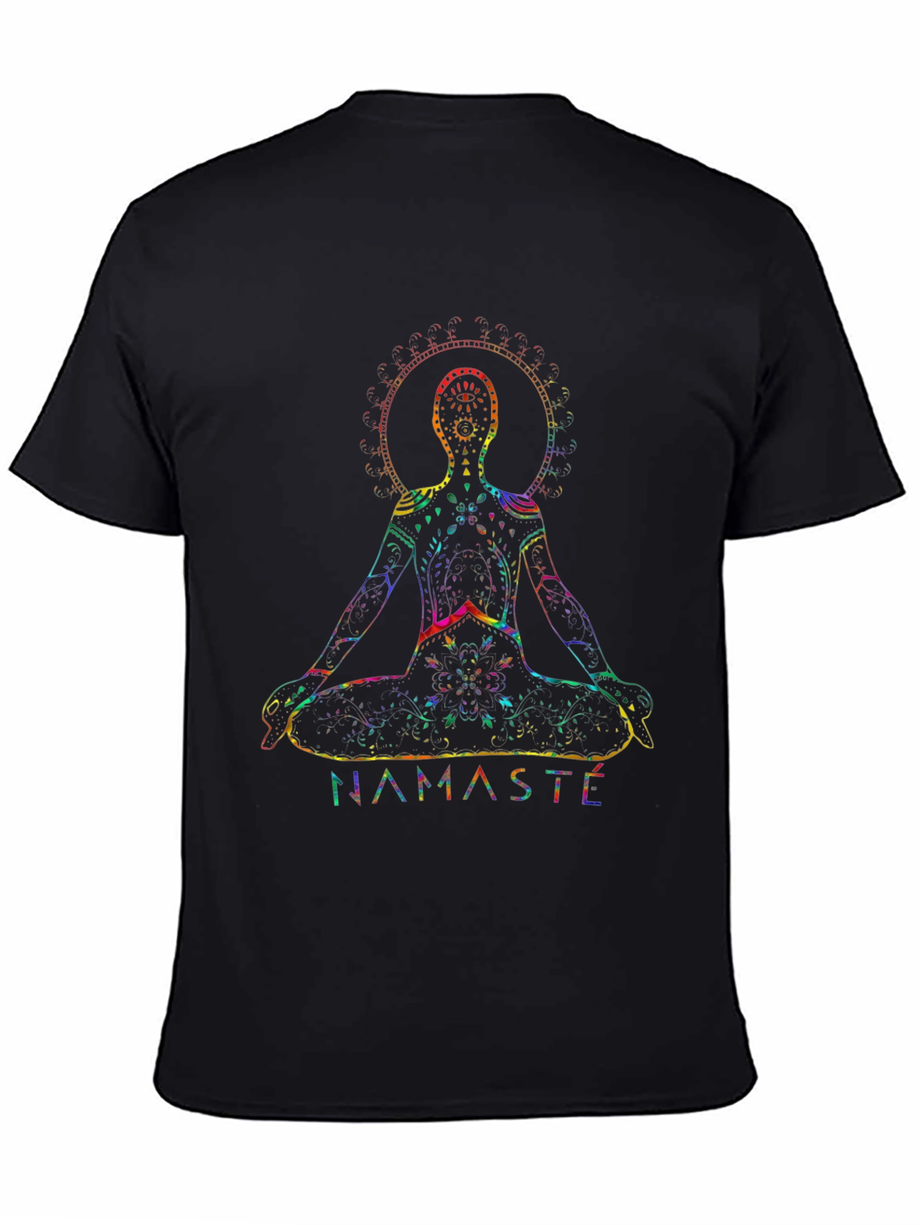 Namaste Yoga Rainbow Chakra Graphic Black T-Shirt
