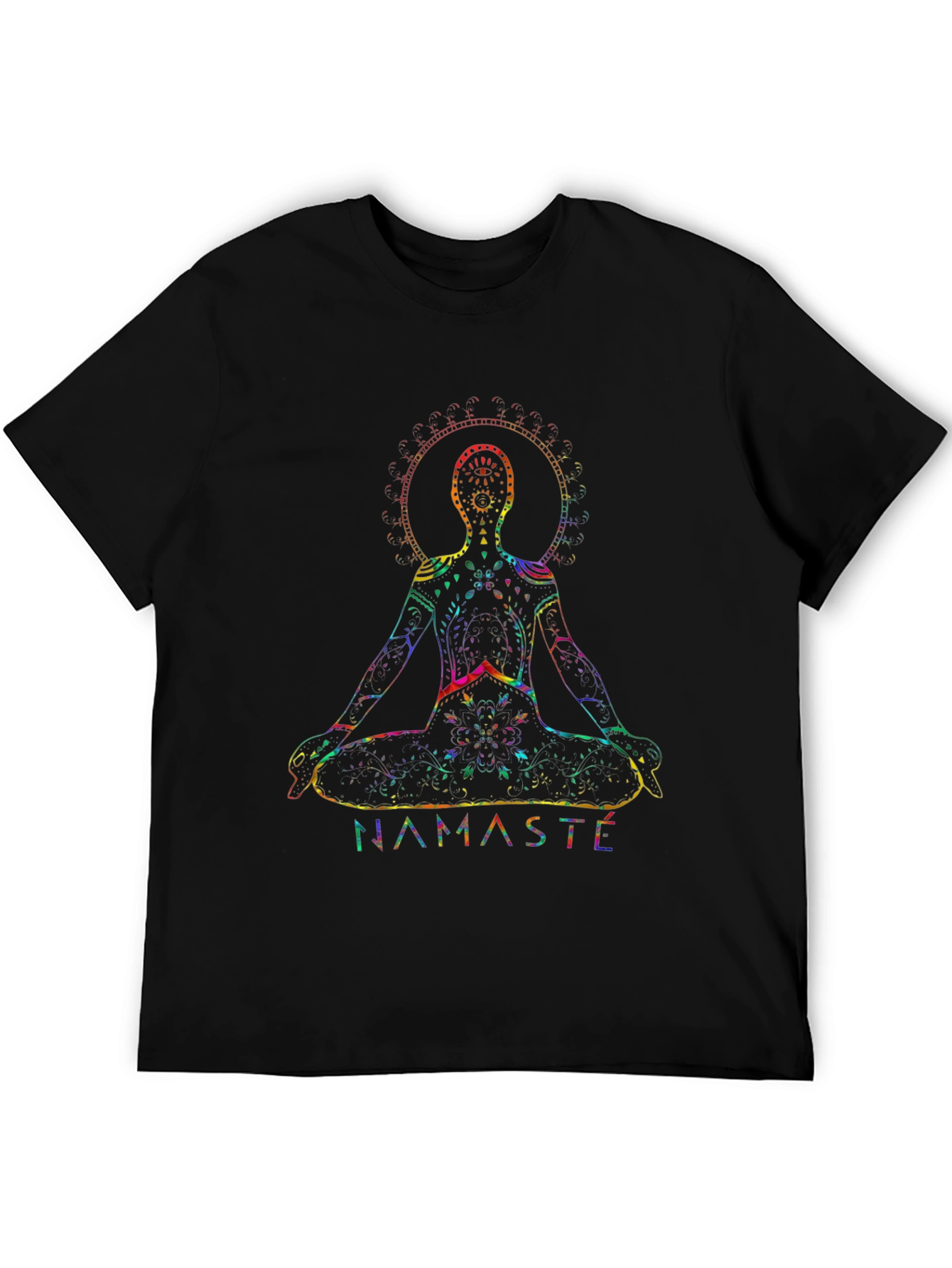 Namaste Yoga Rainbow Chakra Graphic Black T-Shirt