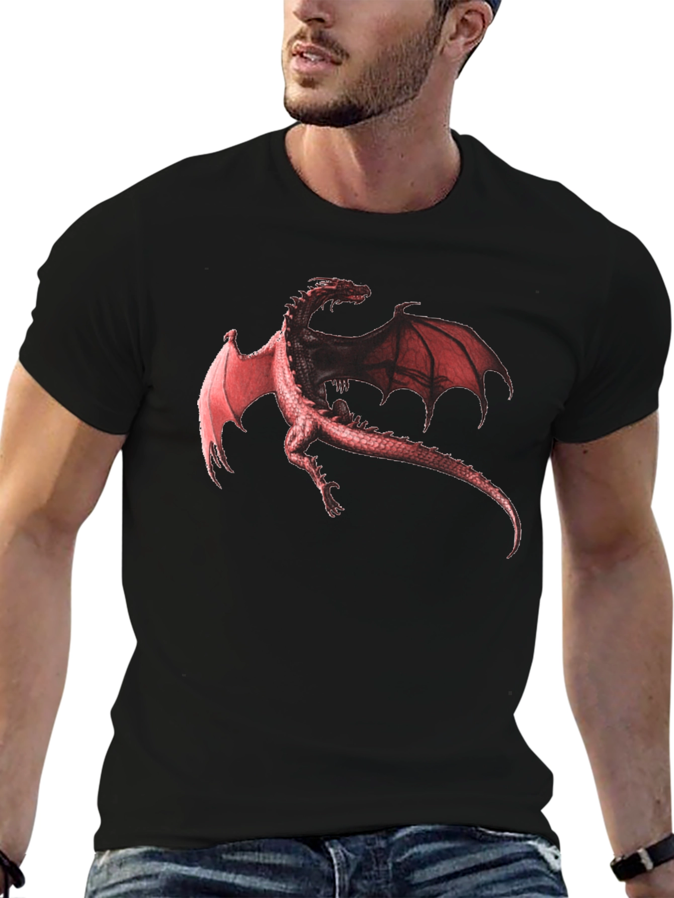 Dragon Graphic Print Black T-Shirt