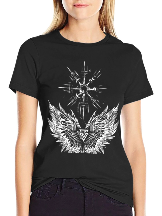 Black T-Shirt with Viking Wings Graphic