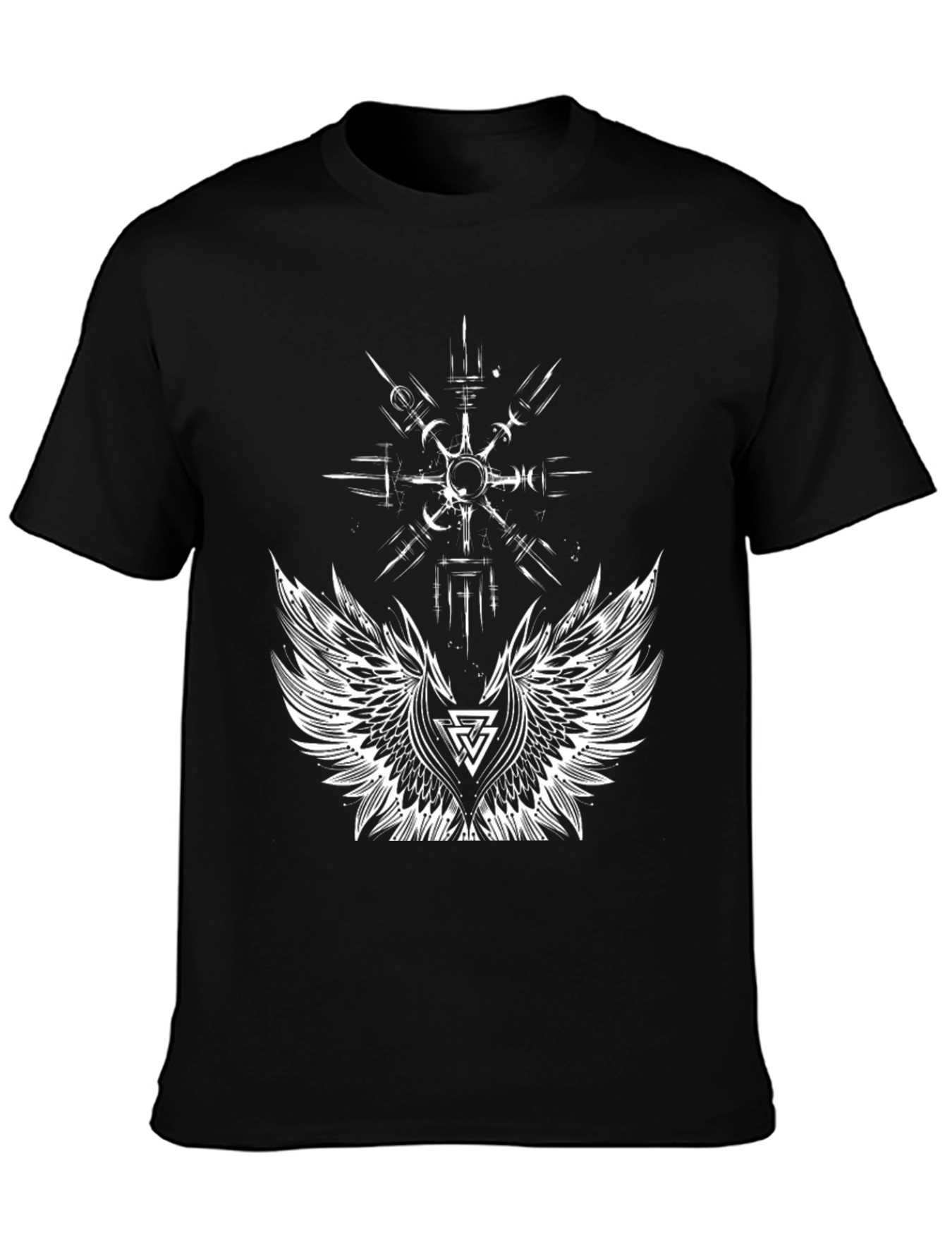 Black T-Shirt with Viking Wings Graphic