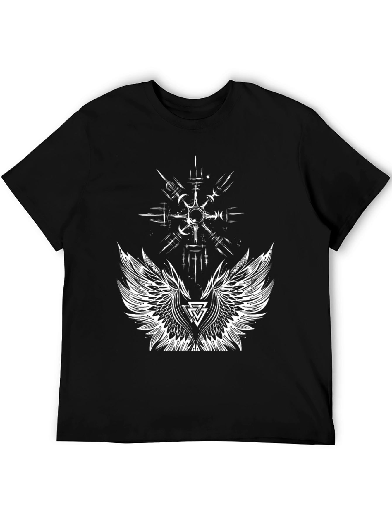 Black T-Shirt with Viking Wings Graphic
