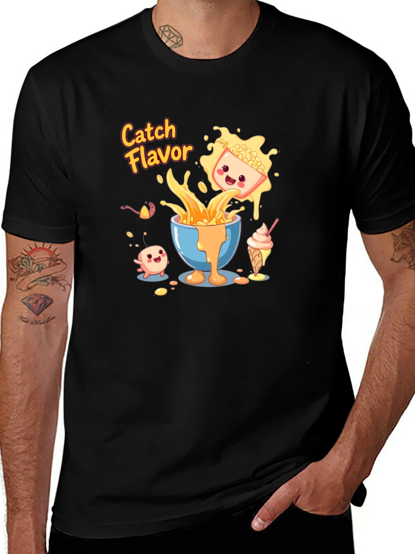 Catch Flavor Graphic Tee - Black Cotton T-Shirt