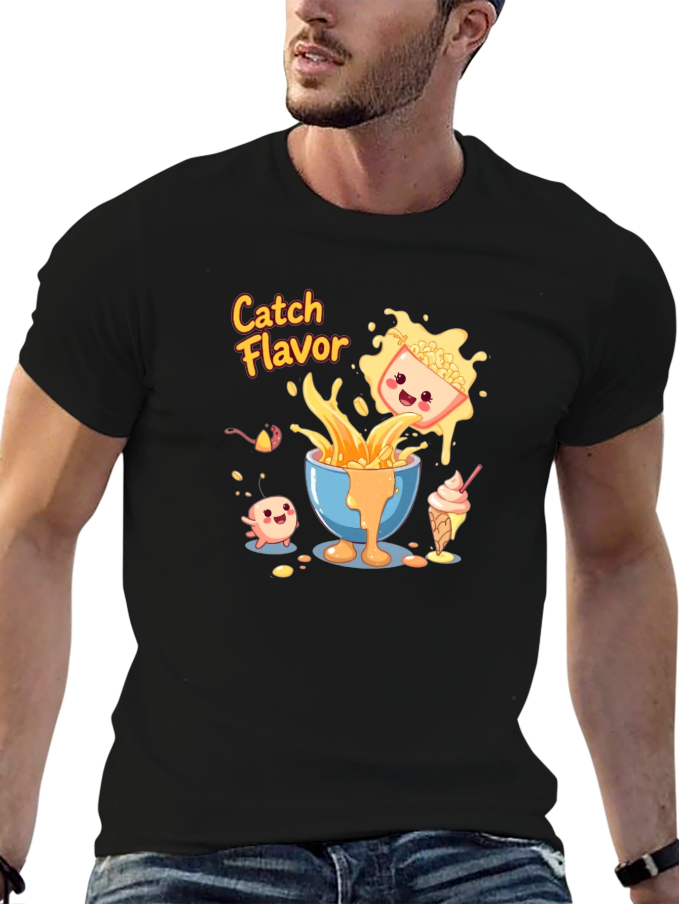 Catch Flavor Graphic Tee - Black Cotton T-Shirt