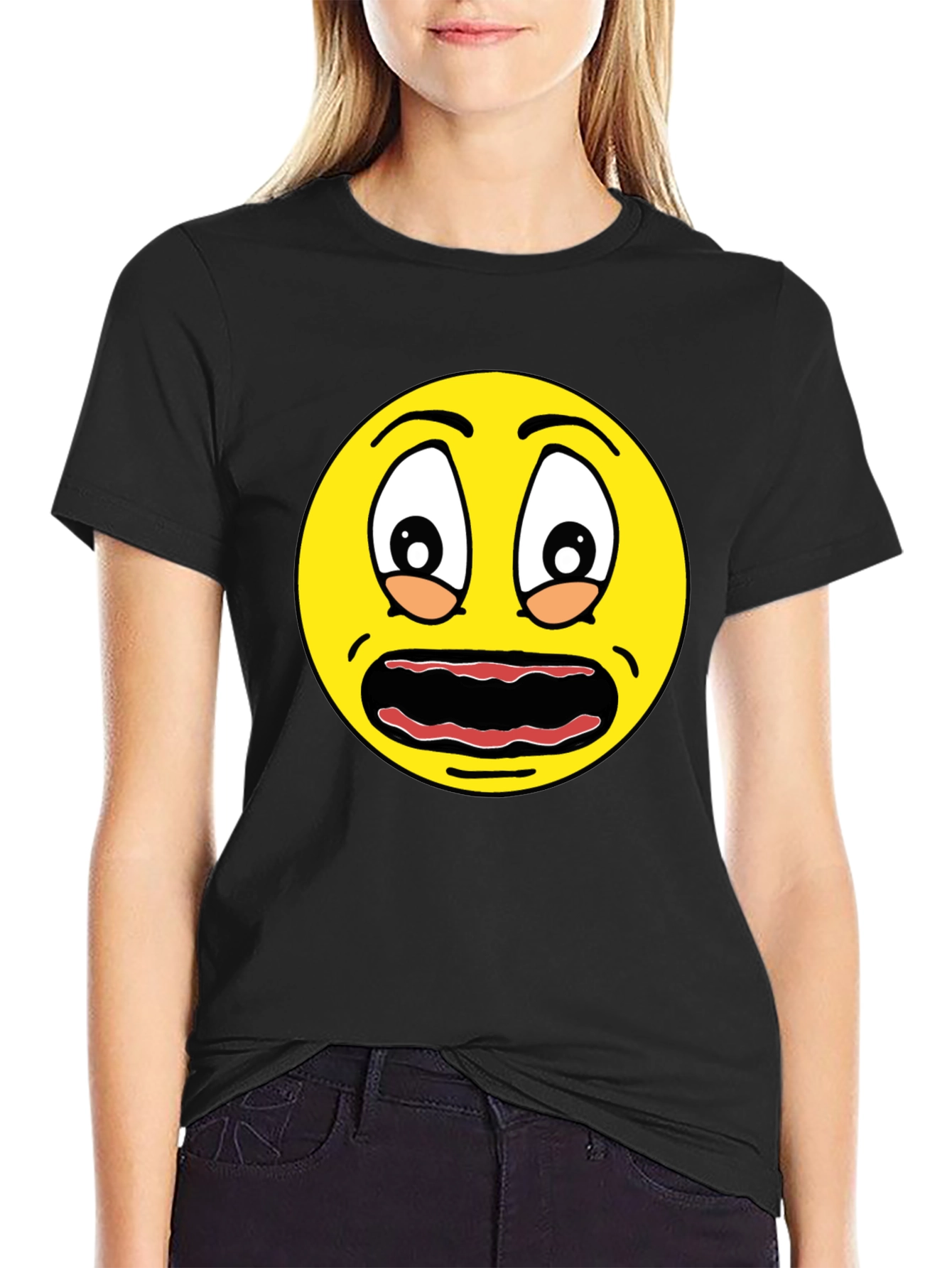 Scared Emoji Graphic Tee - Black Cotton Comfort