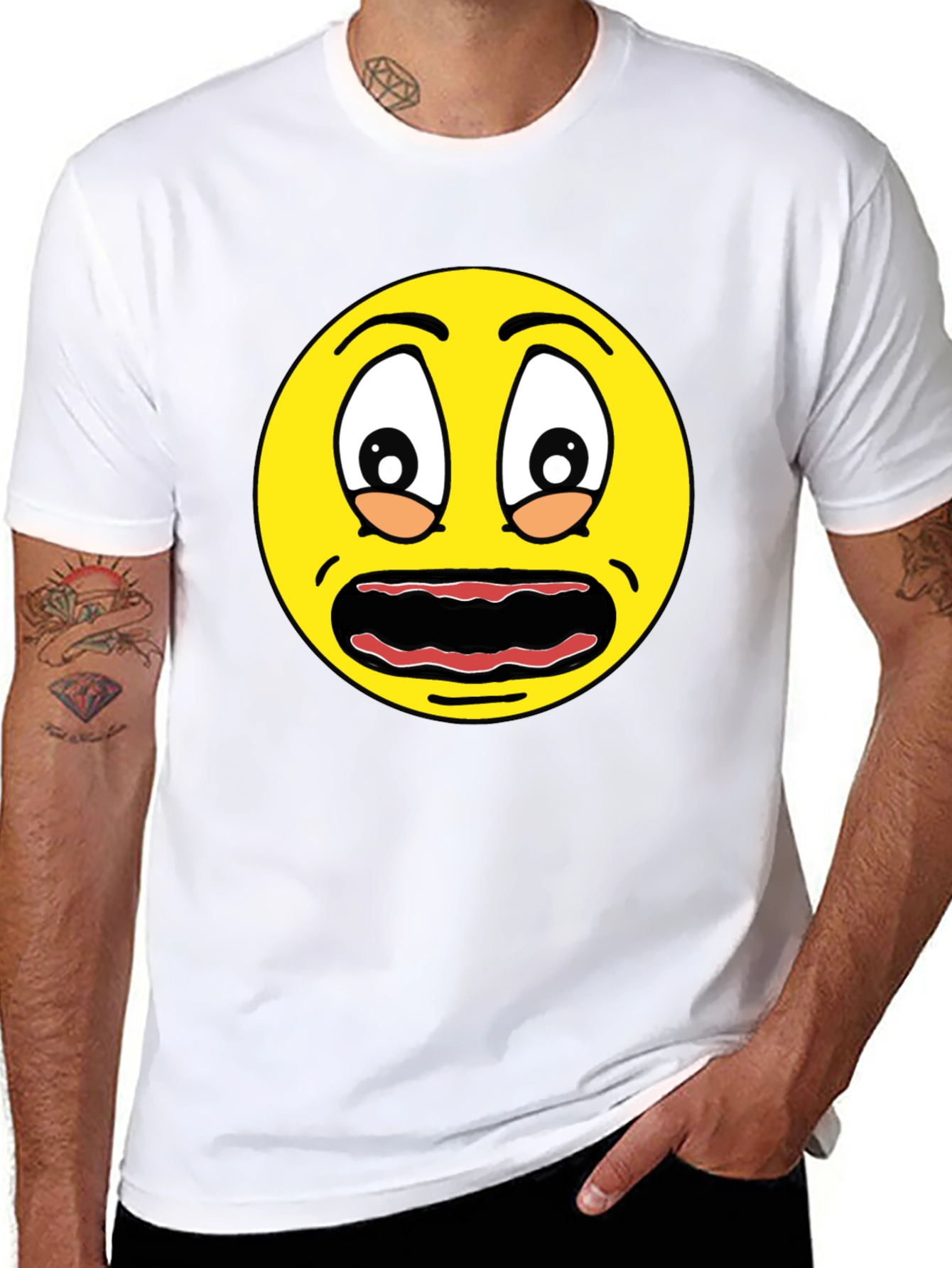 Scared Emoji Graphic Tee - Black Cotton Comfort