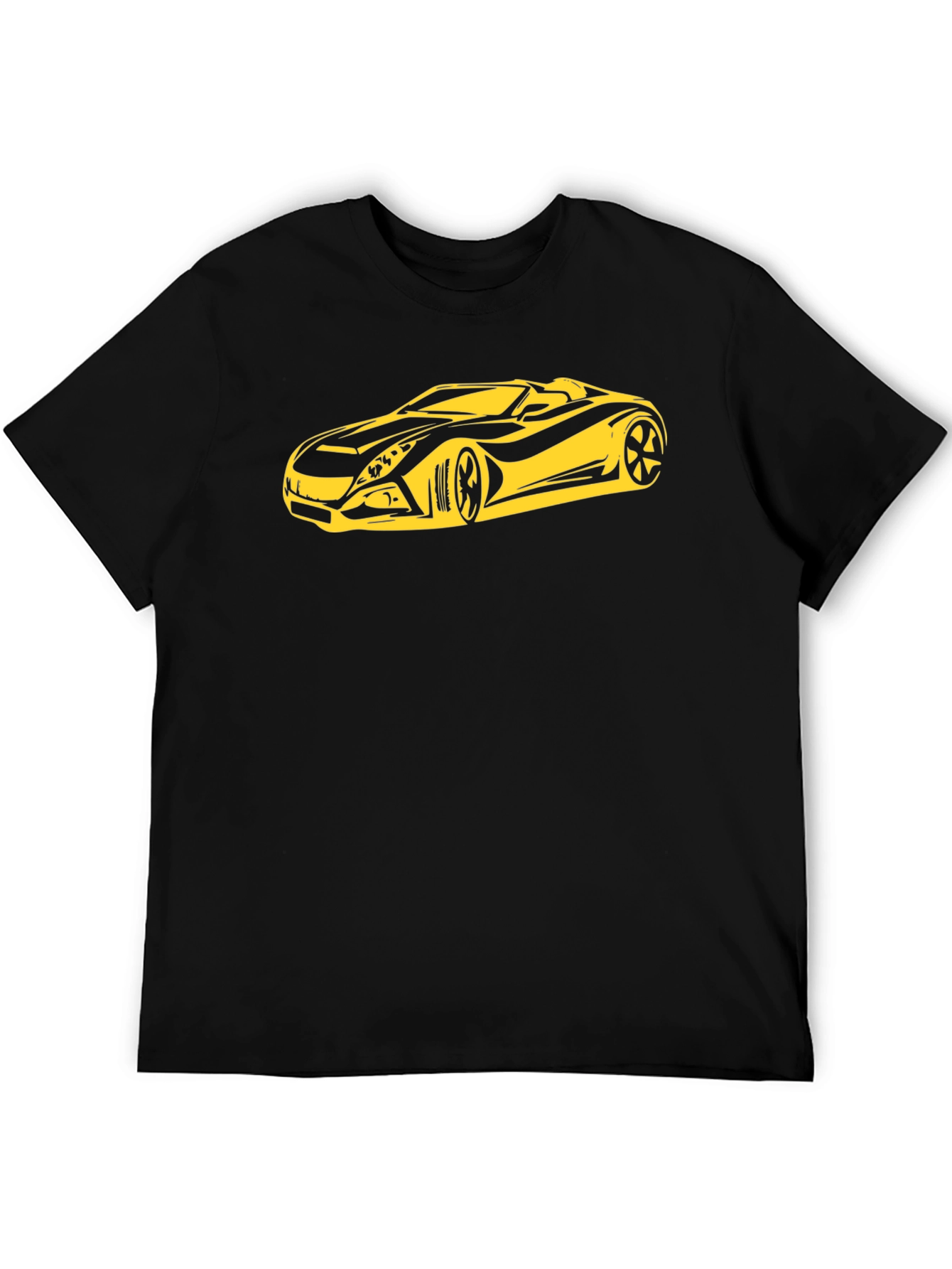 Stylish Black T-Shirt with Yellow Sports Car Graphic