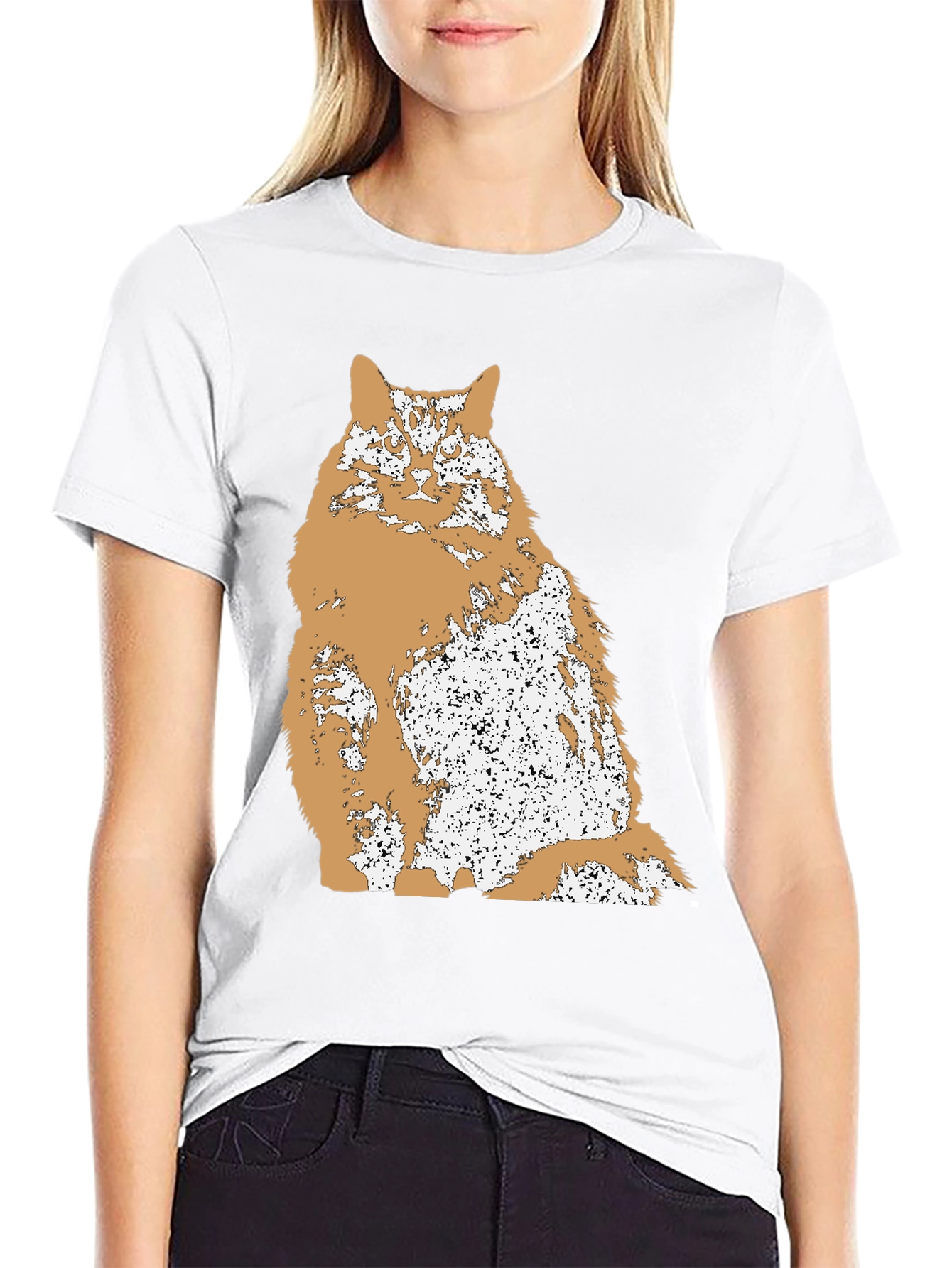 Distressed Cat Graphic T-Shirt - Black