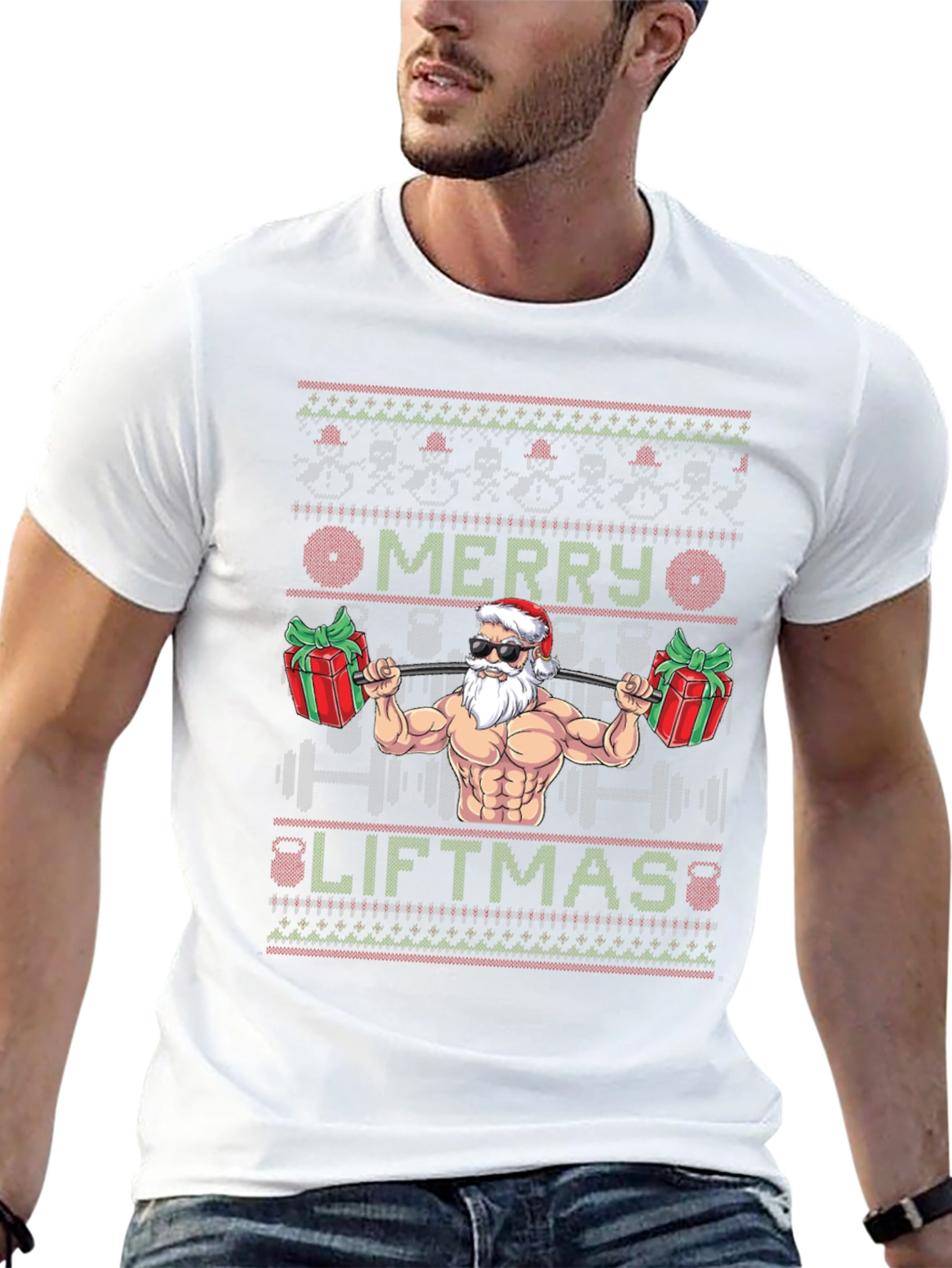 Merry Liftmas Santa Gym Ugly Christmas T-Shirt