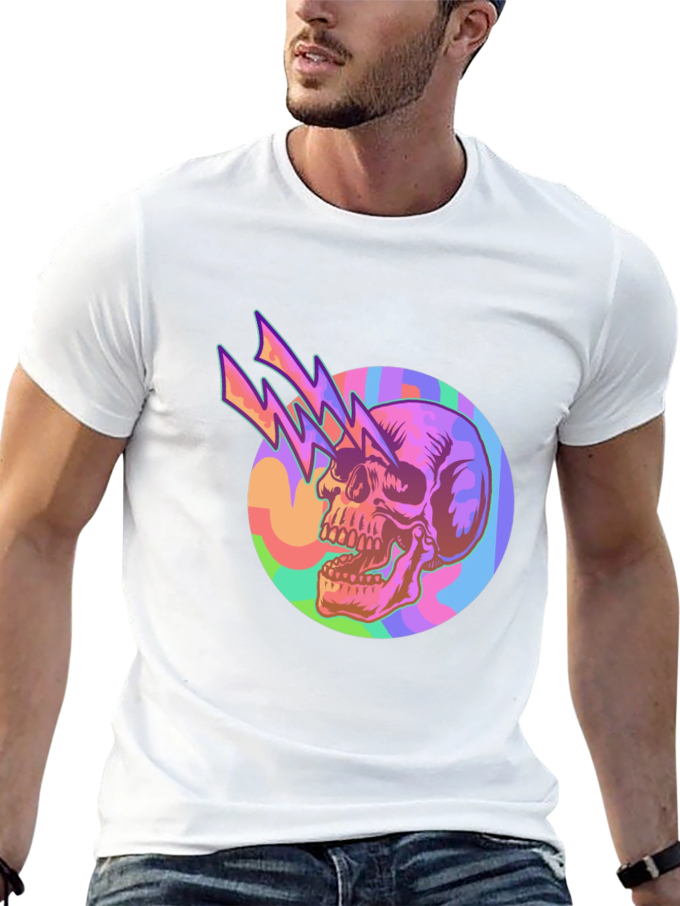 Skull Lightning Graphic Black Tee