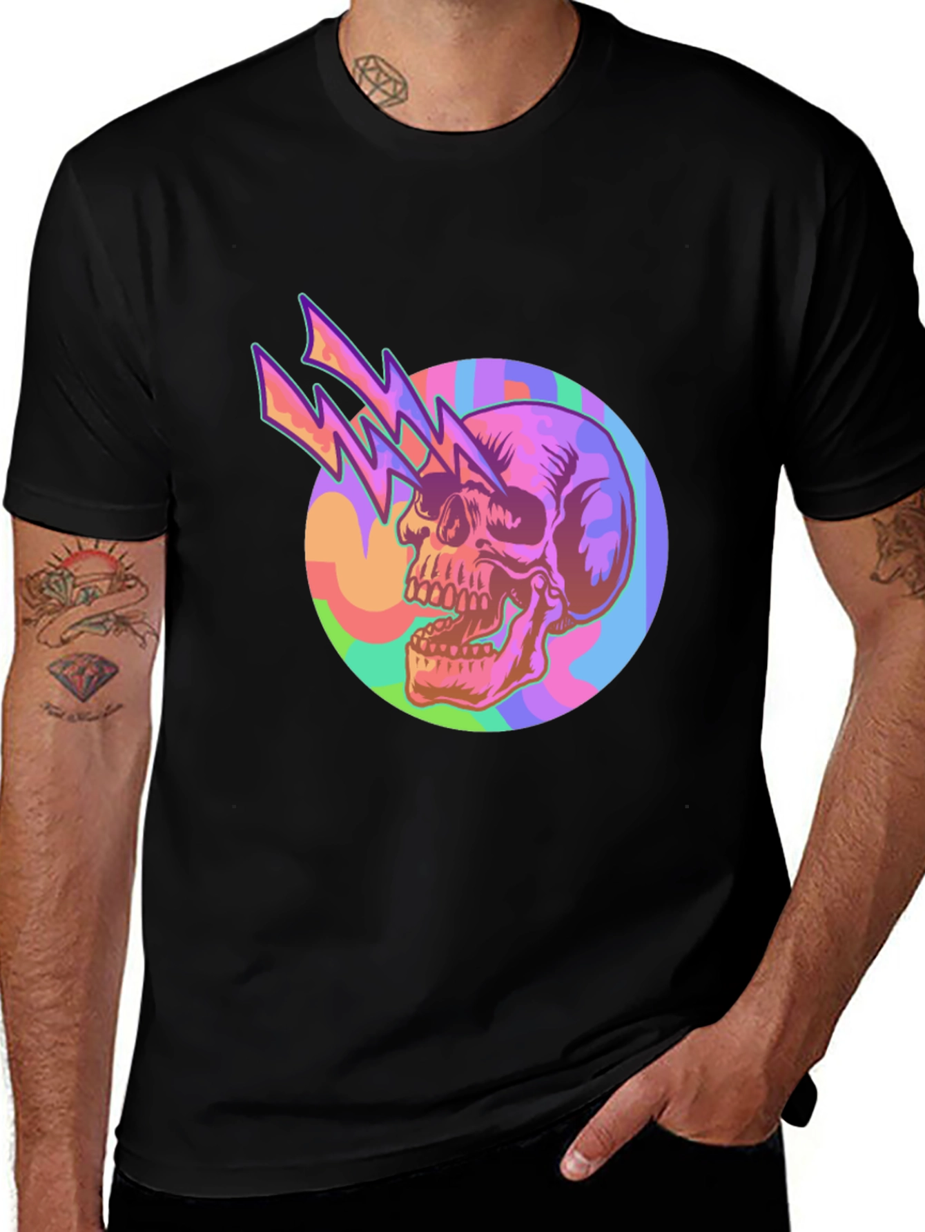 Skull Lightning Graphic Black Tee