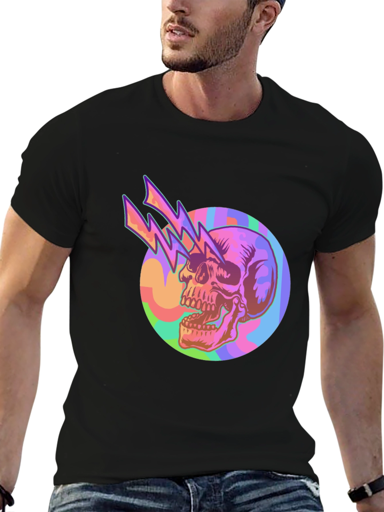 Skull Lightning Graphic Black Tee