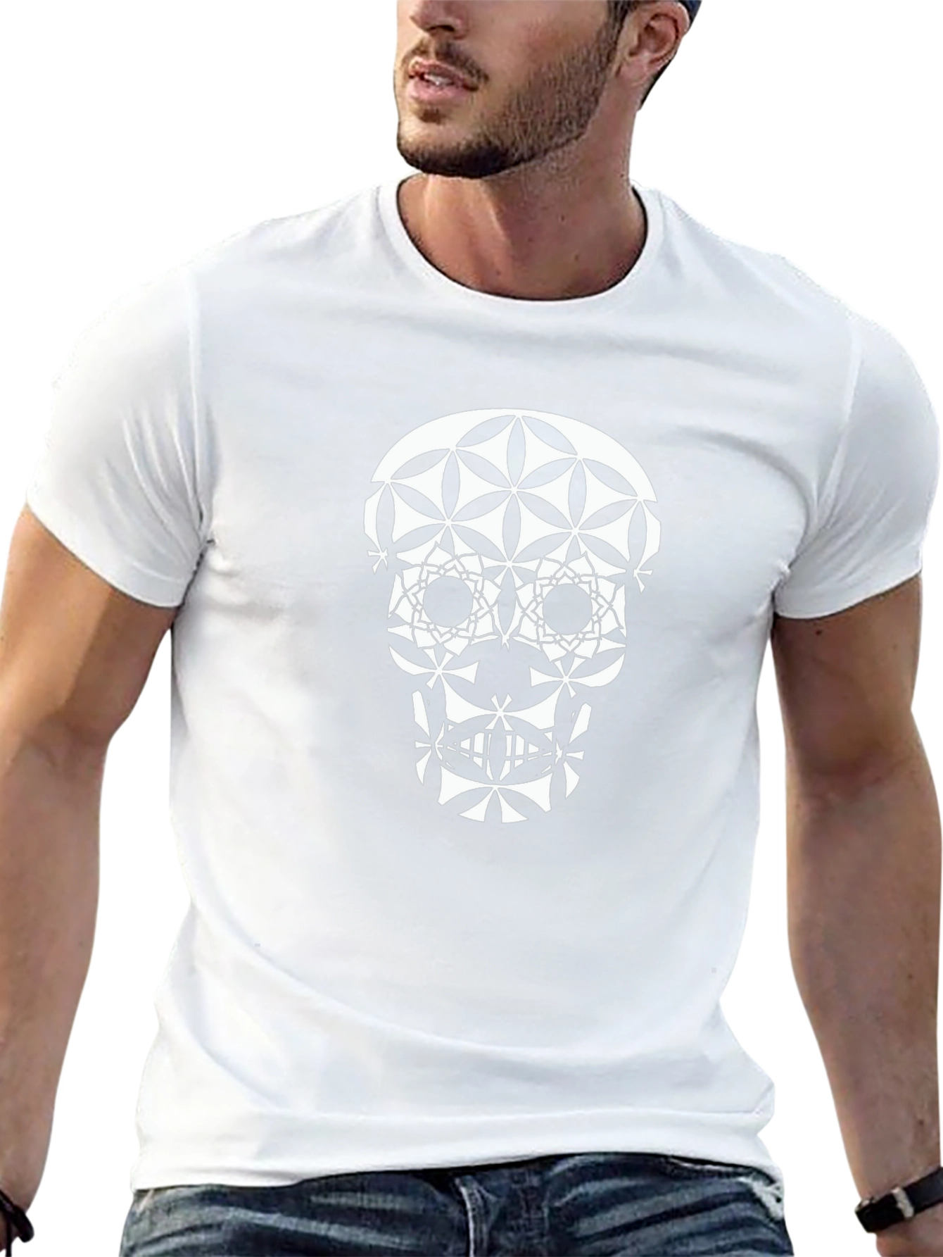 Geometric Skull Graphic T-Shirt - Black