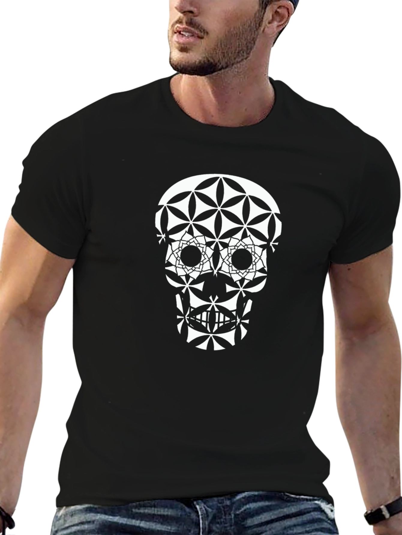 Geometric Skull Graphic T-Shirt - Black