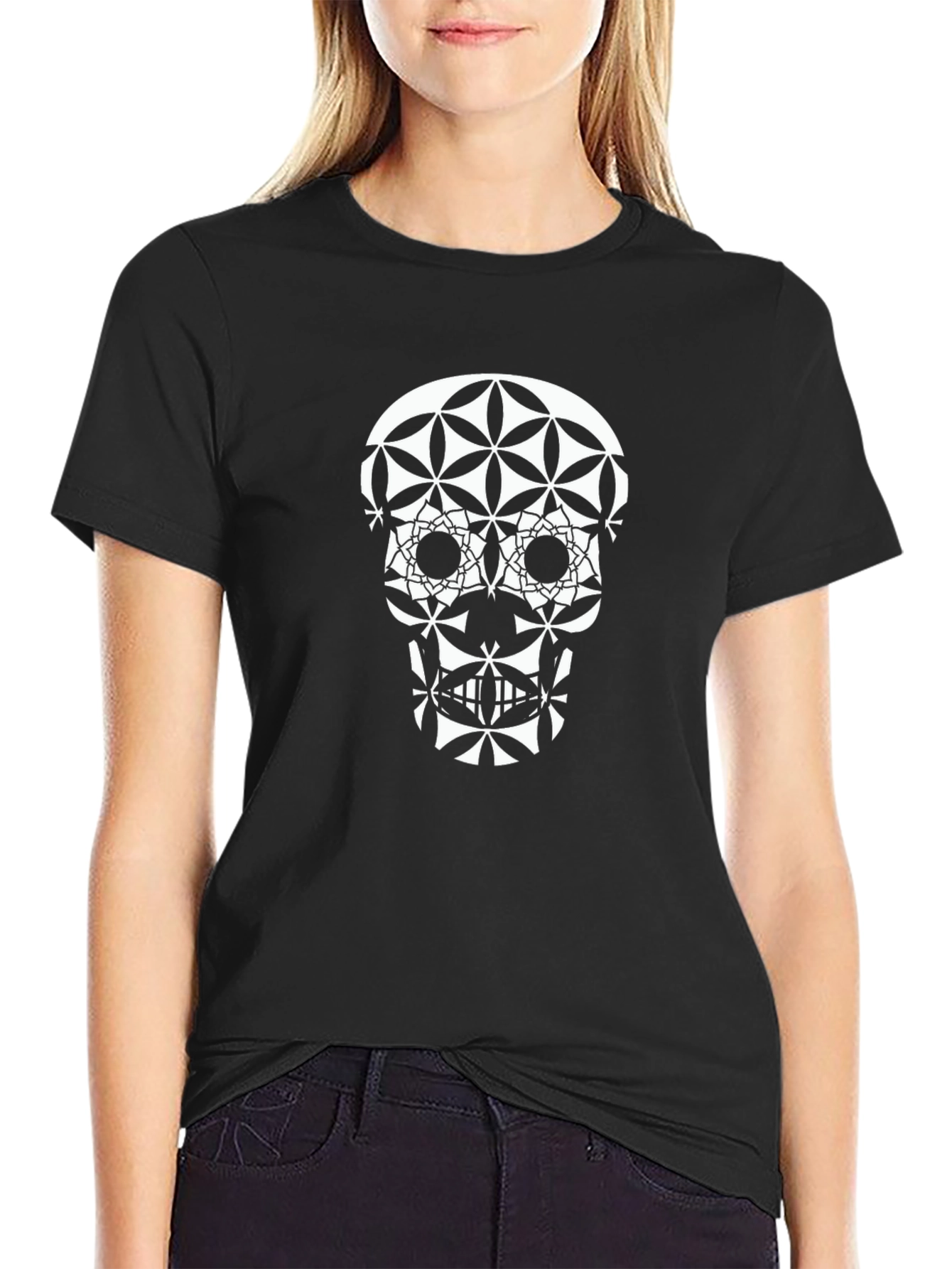 Geometric Skull Graphic T-Shirt - Black