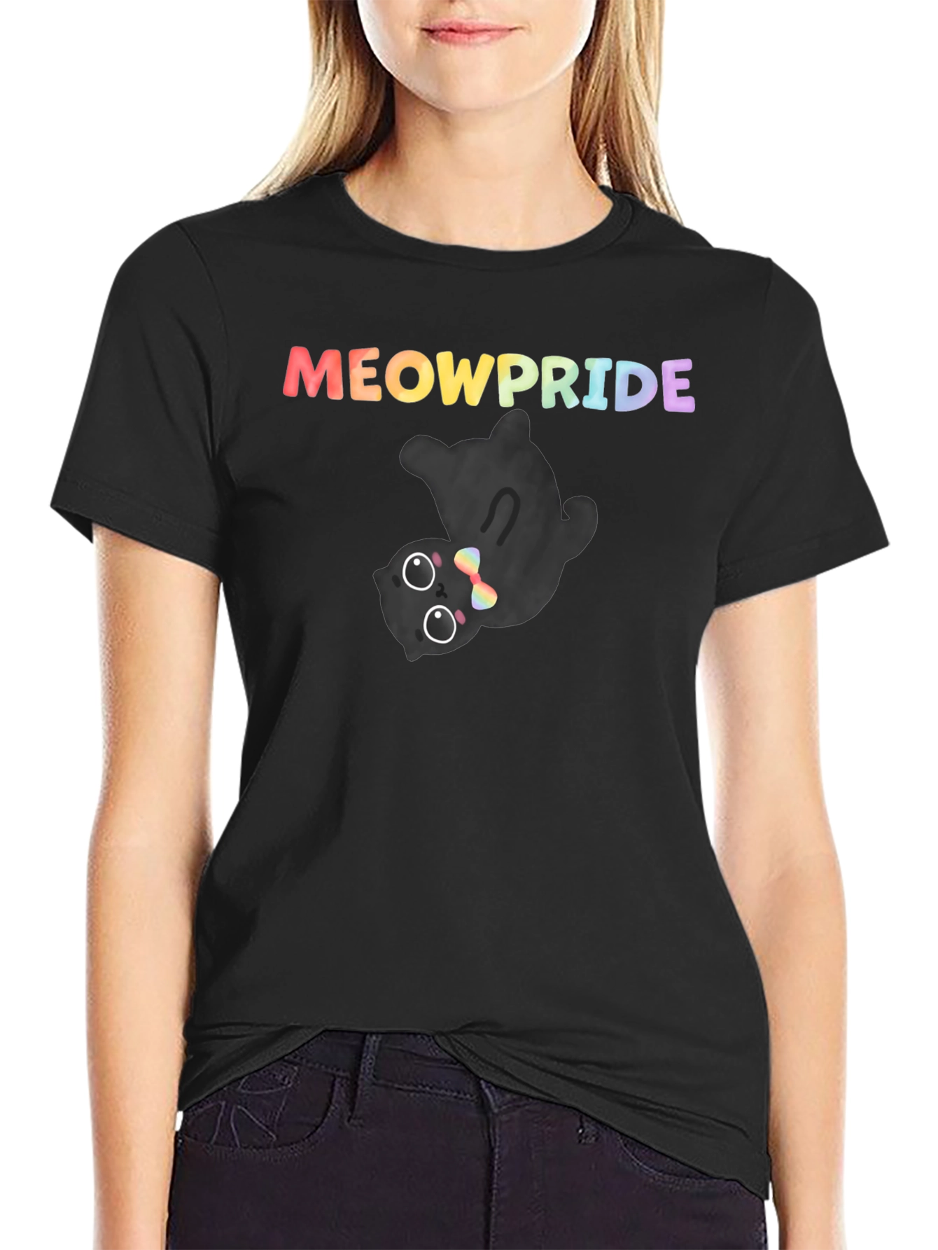 MeowPride Black Cat T-Shirt - Rainbow LGBT Pride