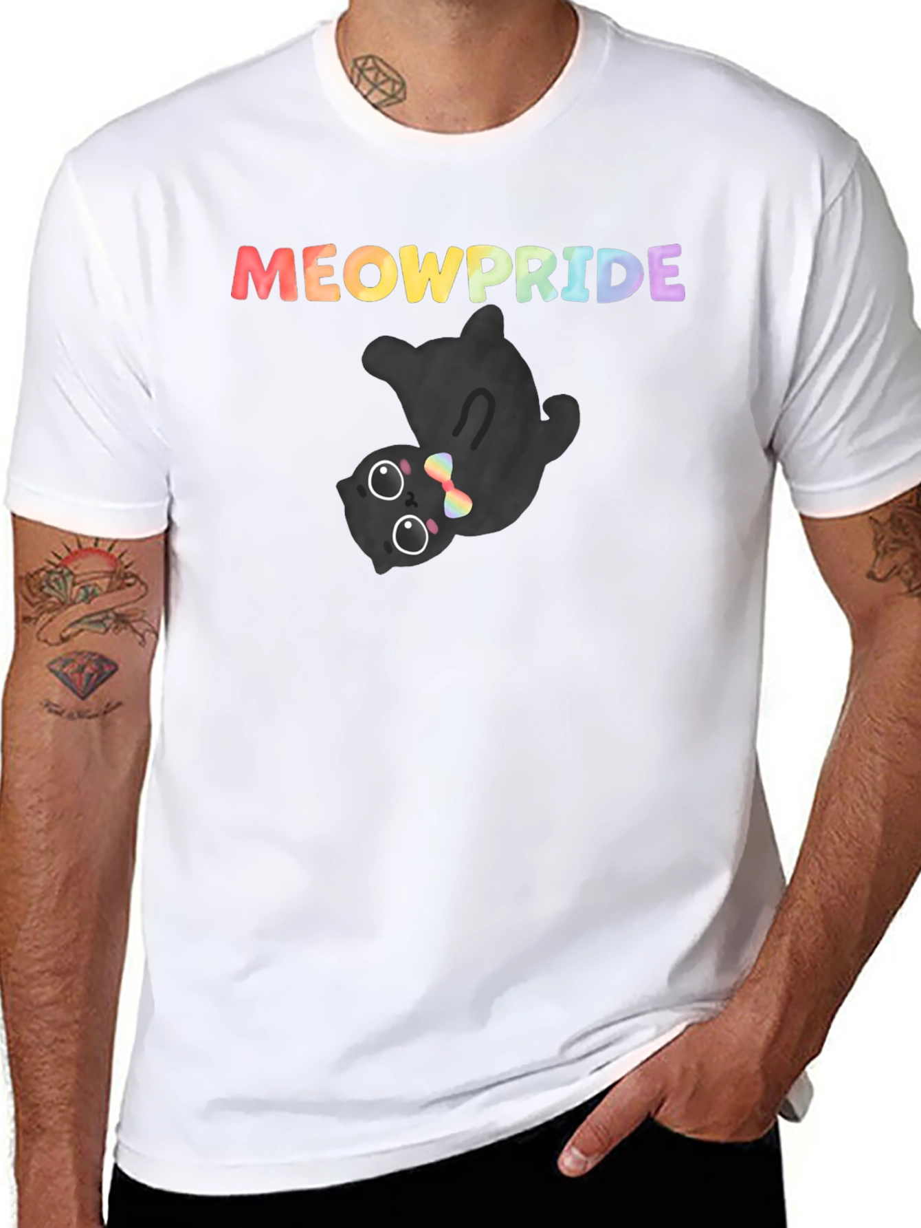 MeowPride Black Cat T-Shirt - Rainbow LGBT Pride