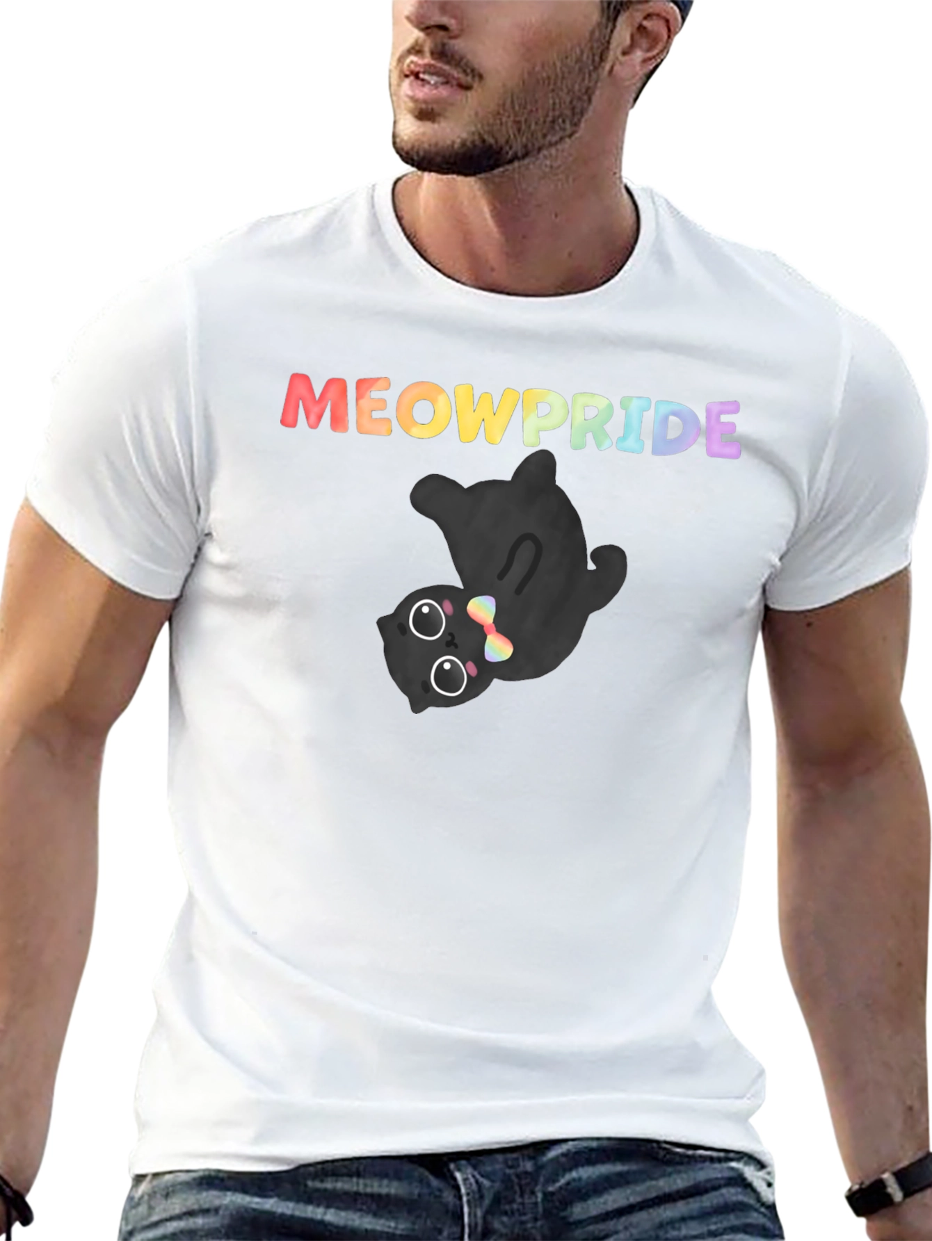 MeowPride Black Cat T-Shirt - Rainbow LGBT Pride