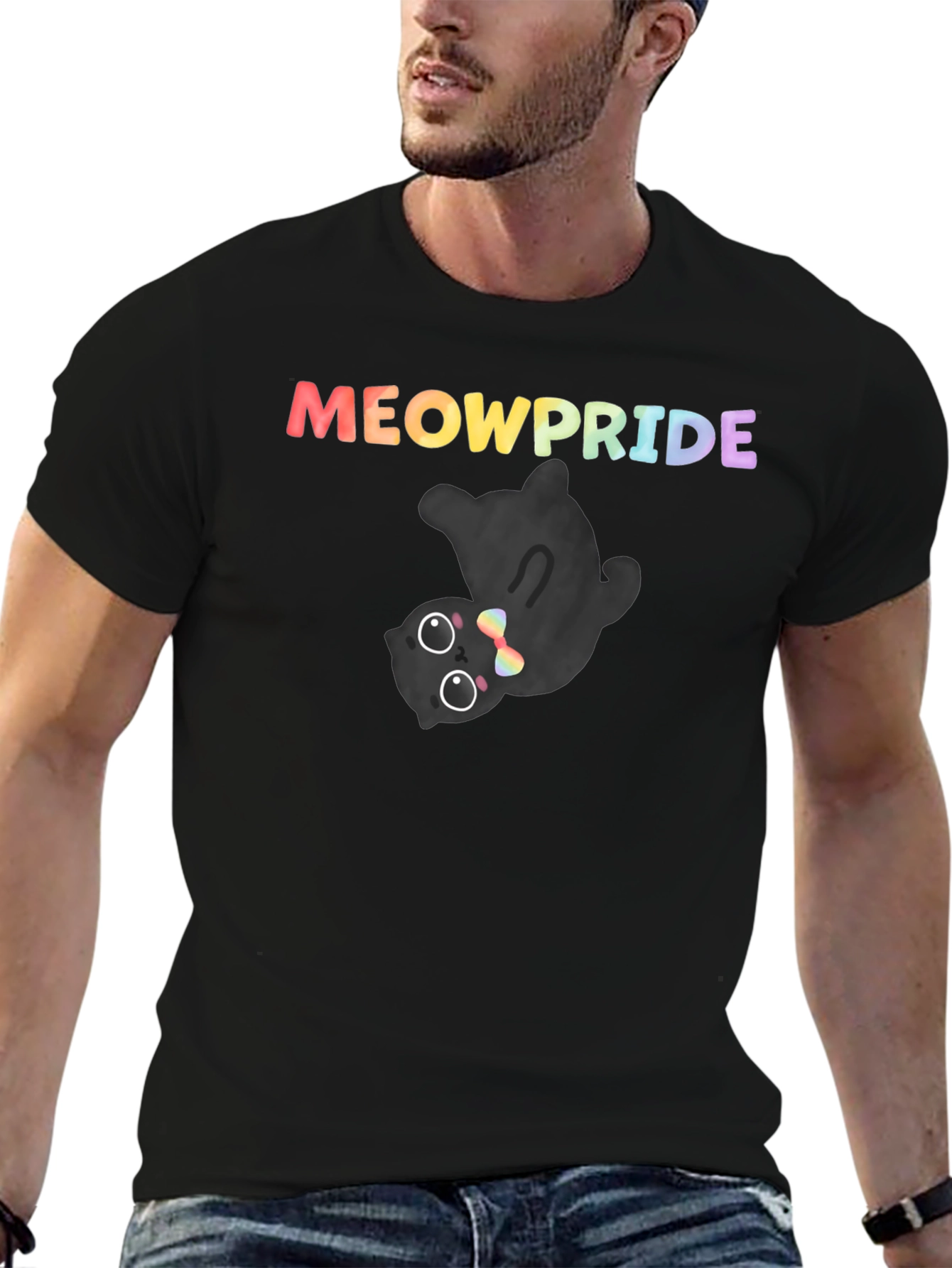 MeowPride Black Cat T-Shirt - Rainbow LGBT Pride