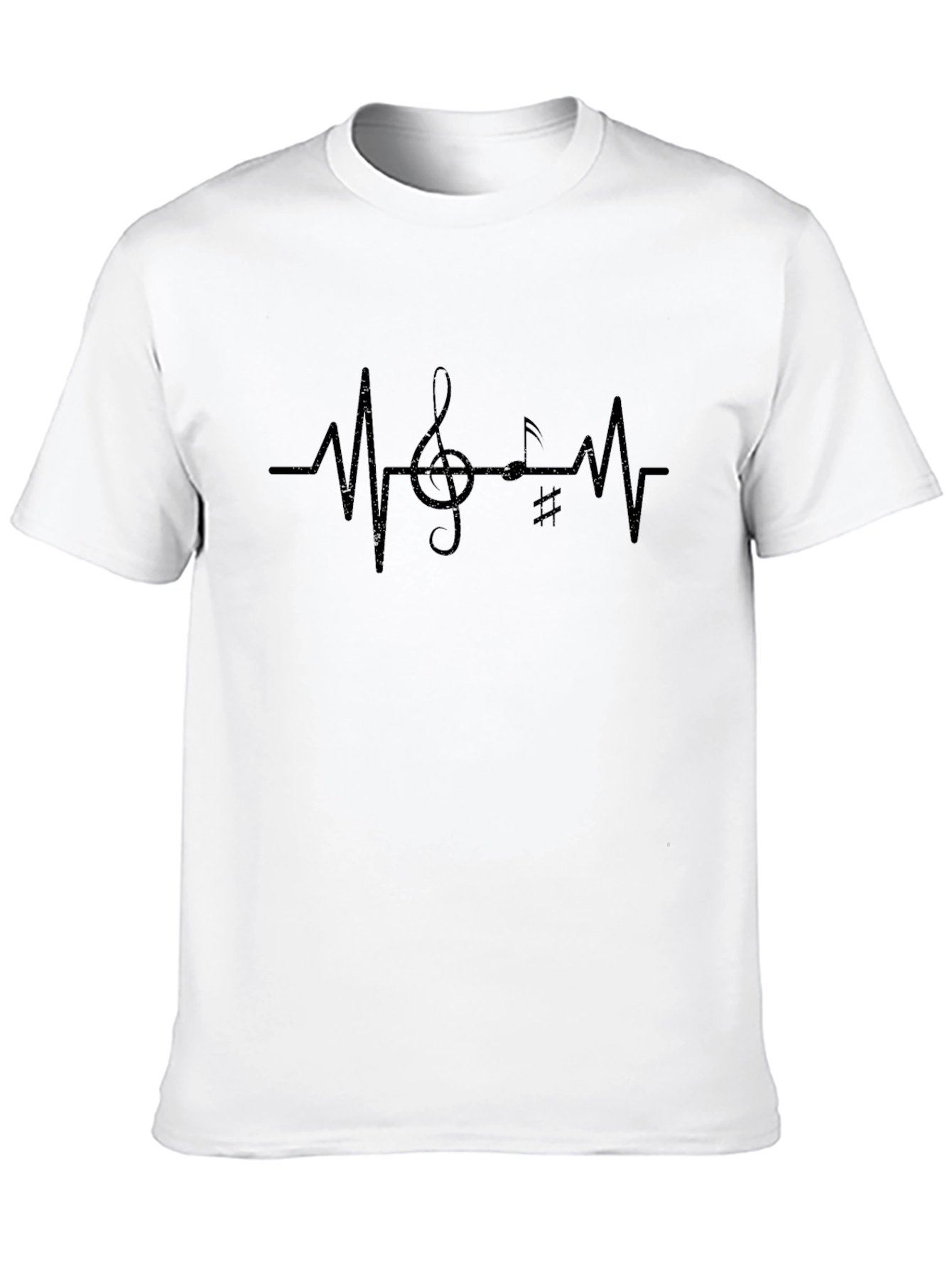 Musical Heartbeat Graphic Tee - Black Cotton T-Shirt