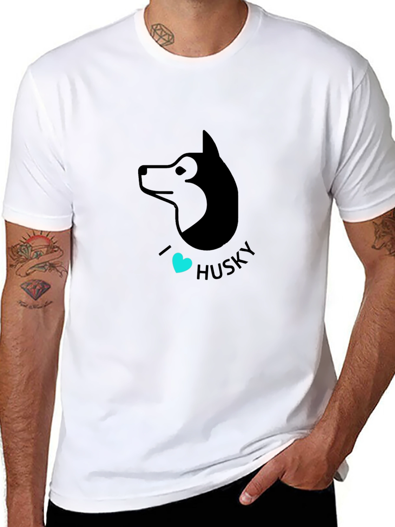 I Heart Husky Graphic Tee - Black Cotton T-Shirt