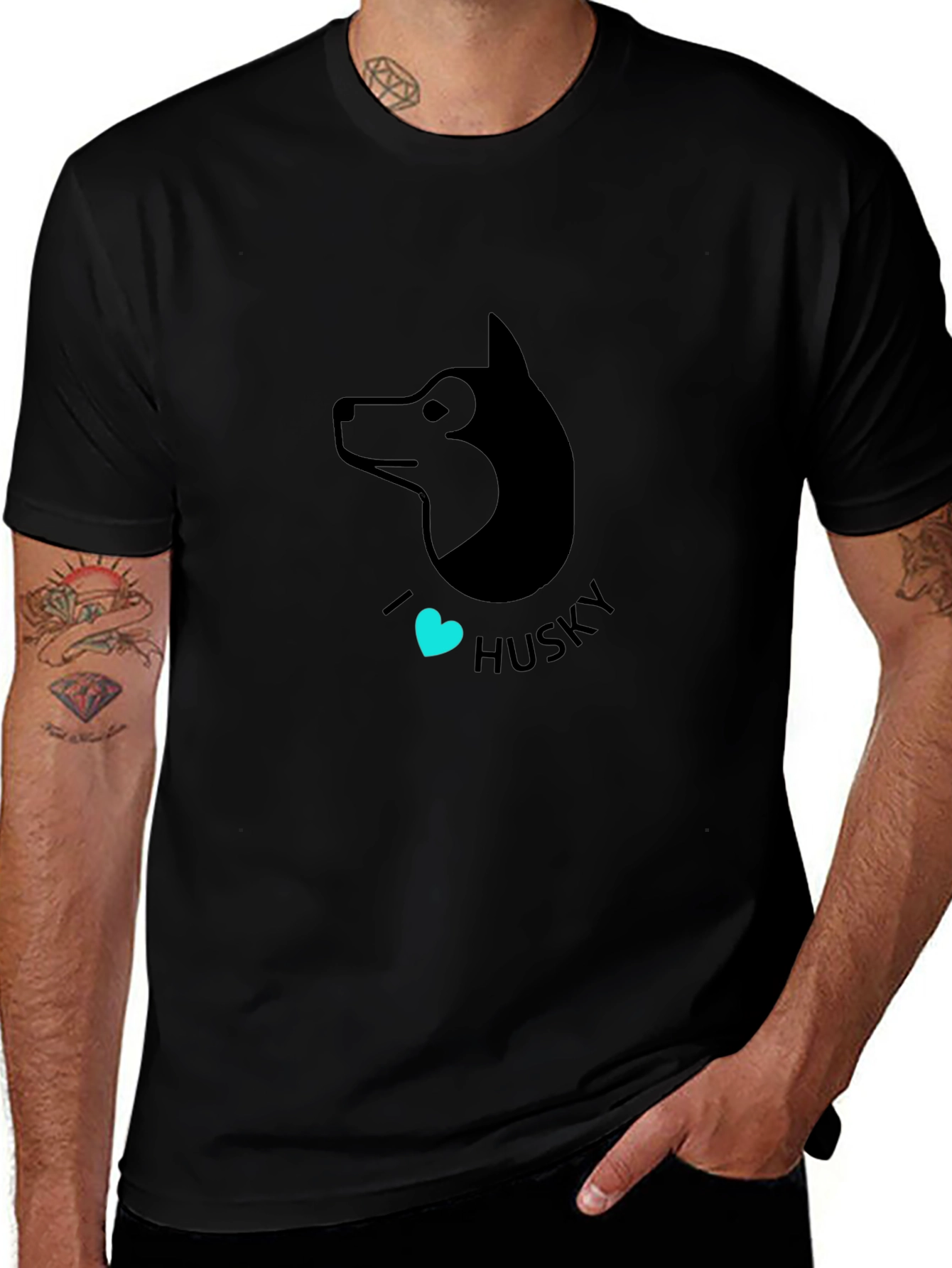 I Heart Husky Graphic Tee - Black Cotton T-Shirt