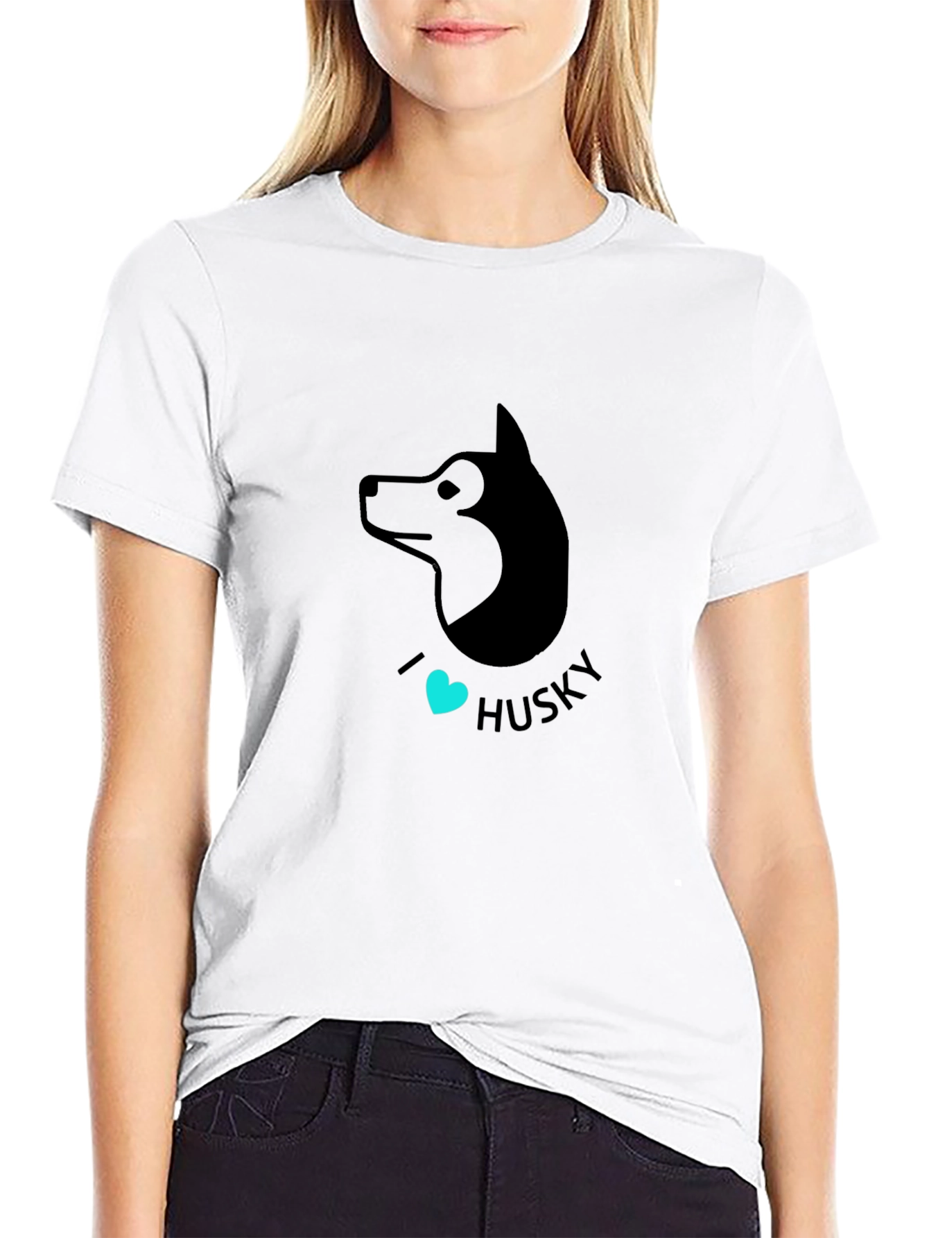 I Heart Husky Graphic Tee - Black Cotton T-Shirt