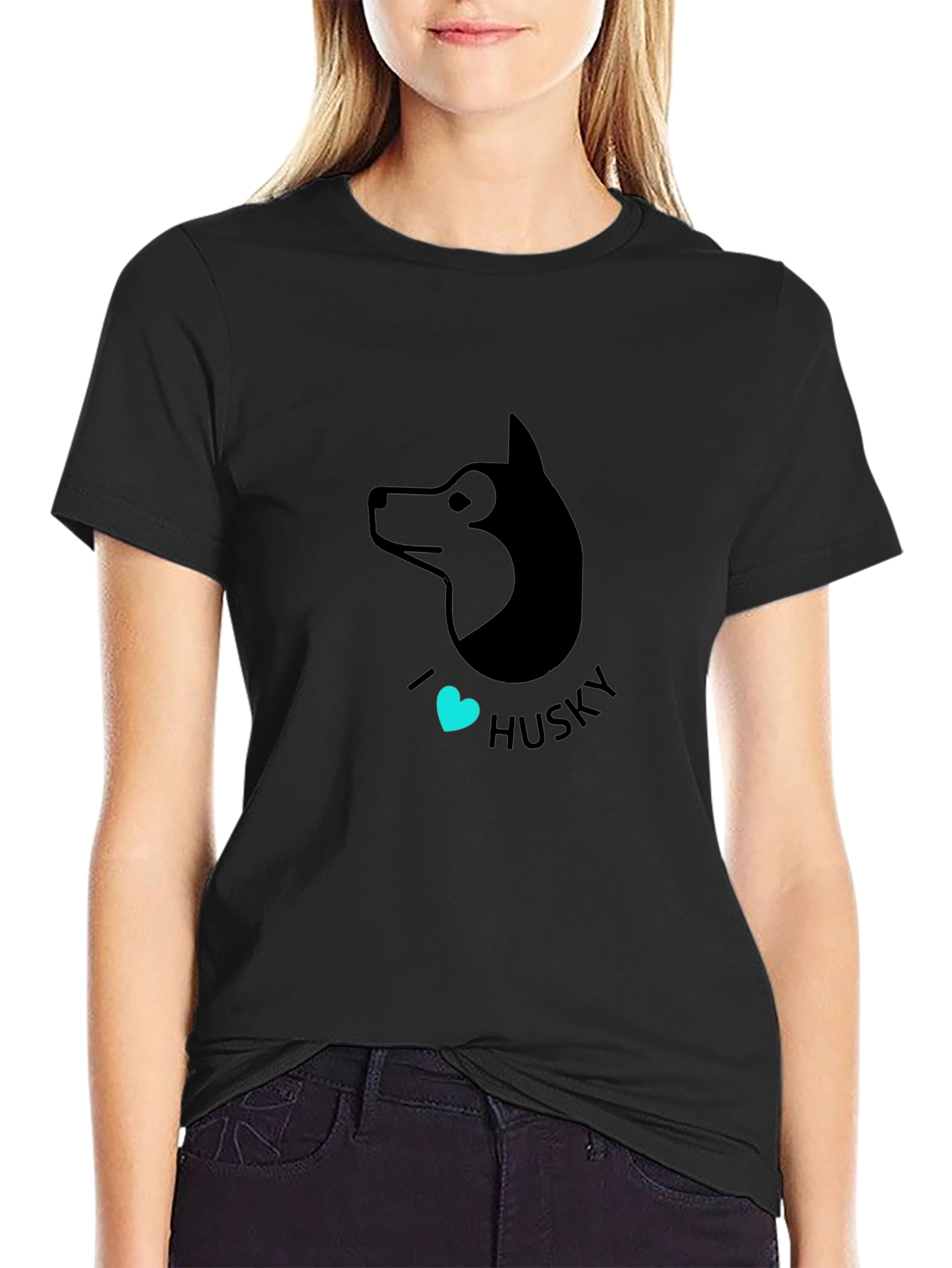 I Heart Husky Graphic Tee - Black Cotton T-Shirt