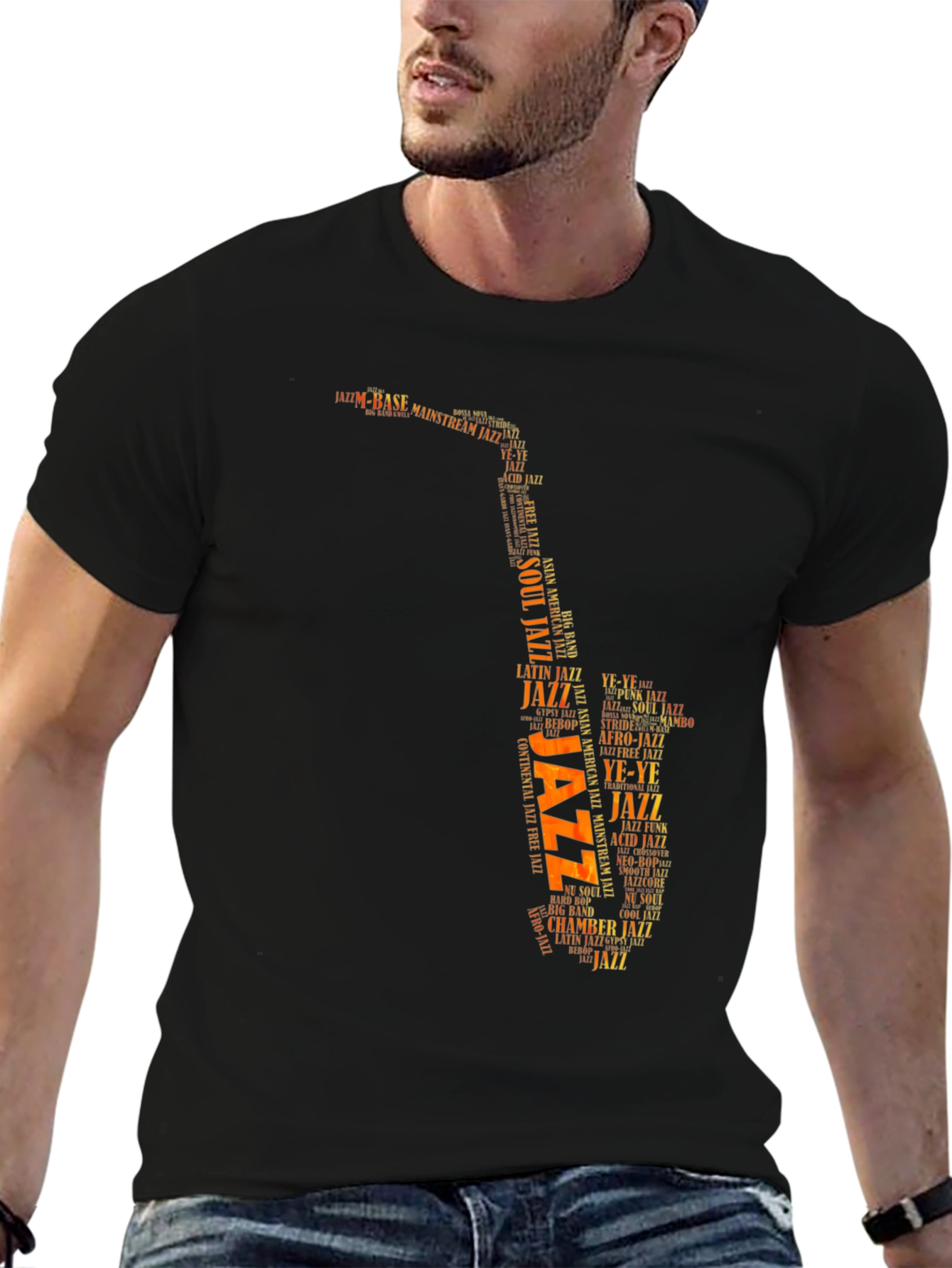 Jazz Saxophone Word Art Graphic T-Shirt