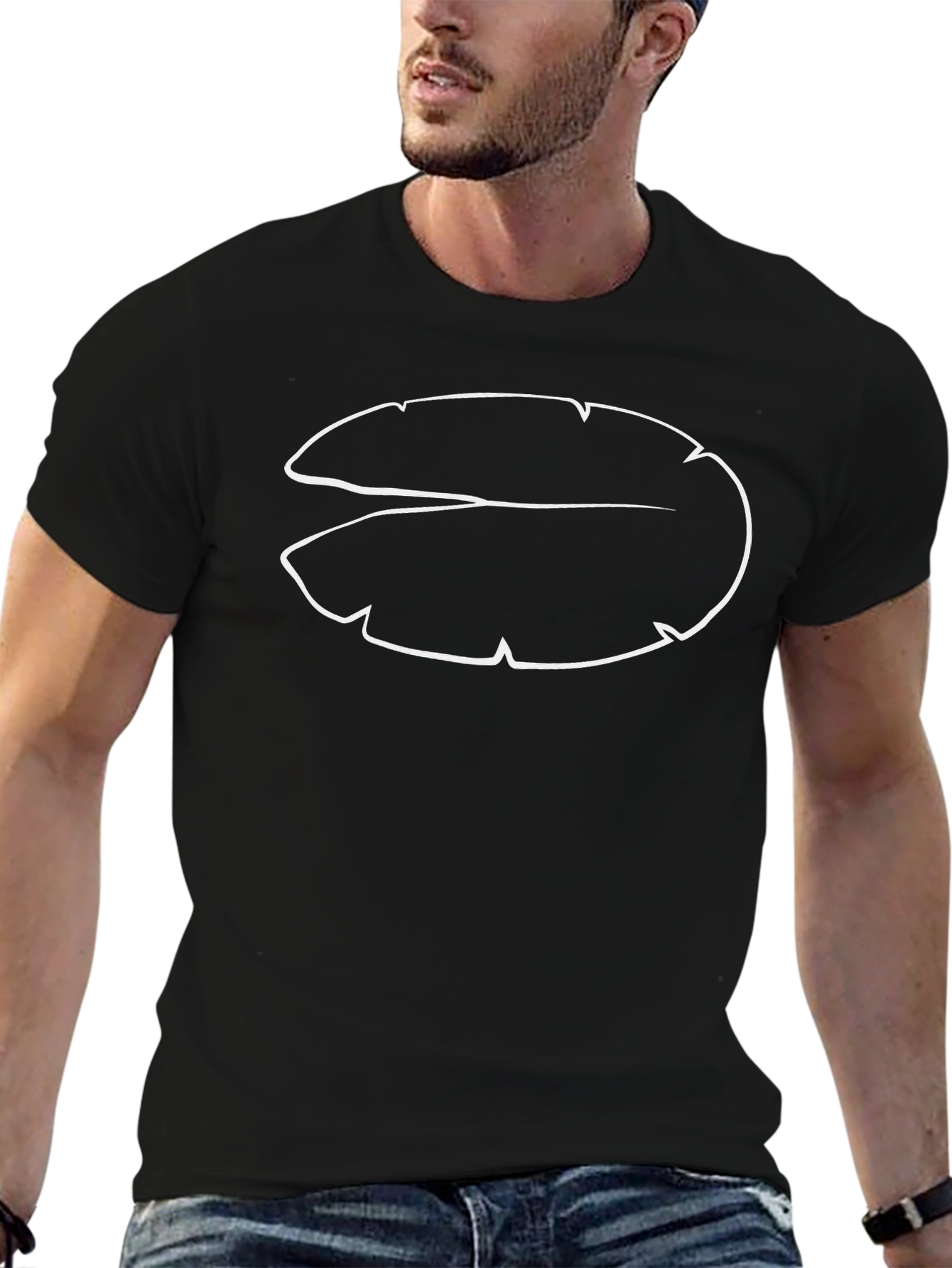Modern Black T-Shirt with Abstract Leaf Design