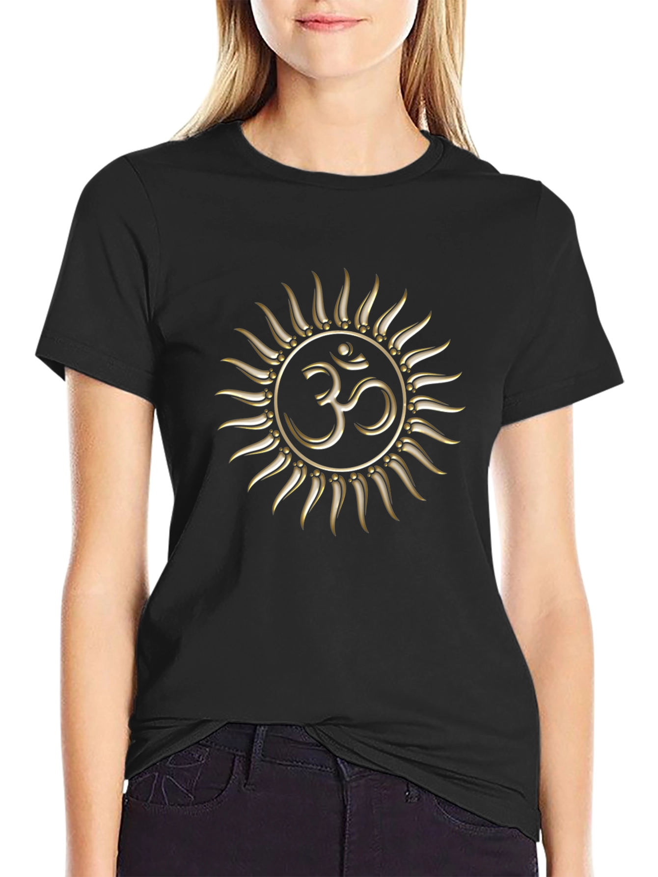 Om Symbol Sun Graphic Black T-Shirt