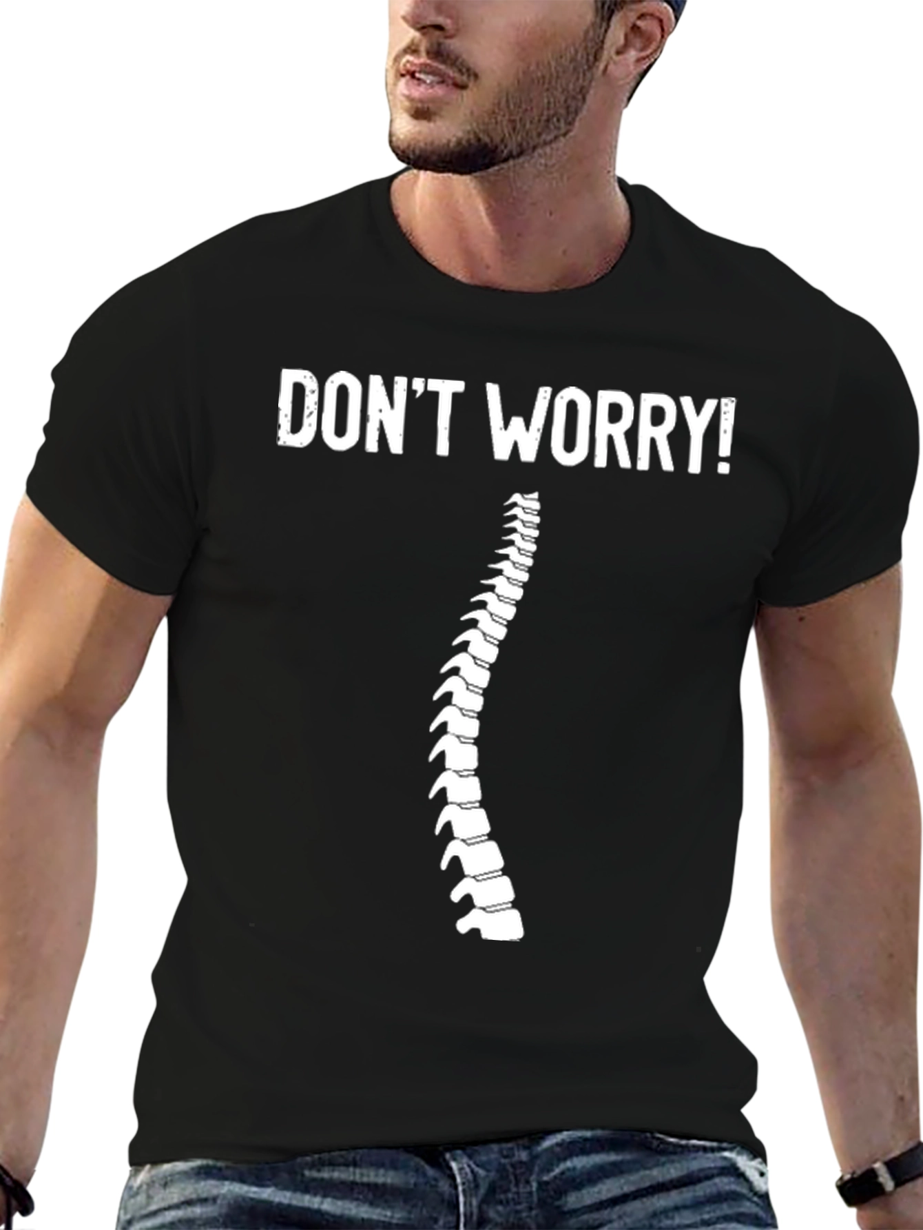Dont Worry! Spine Graphic Black T-Shirt