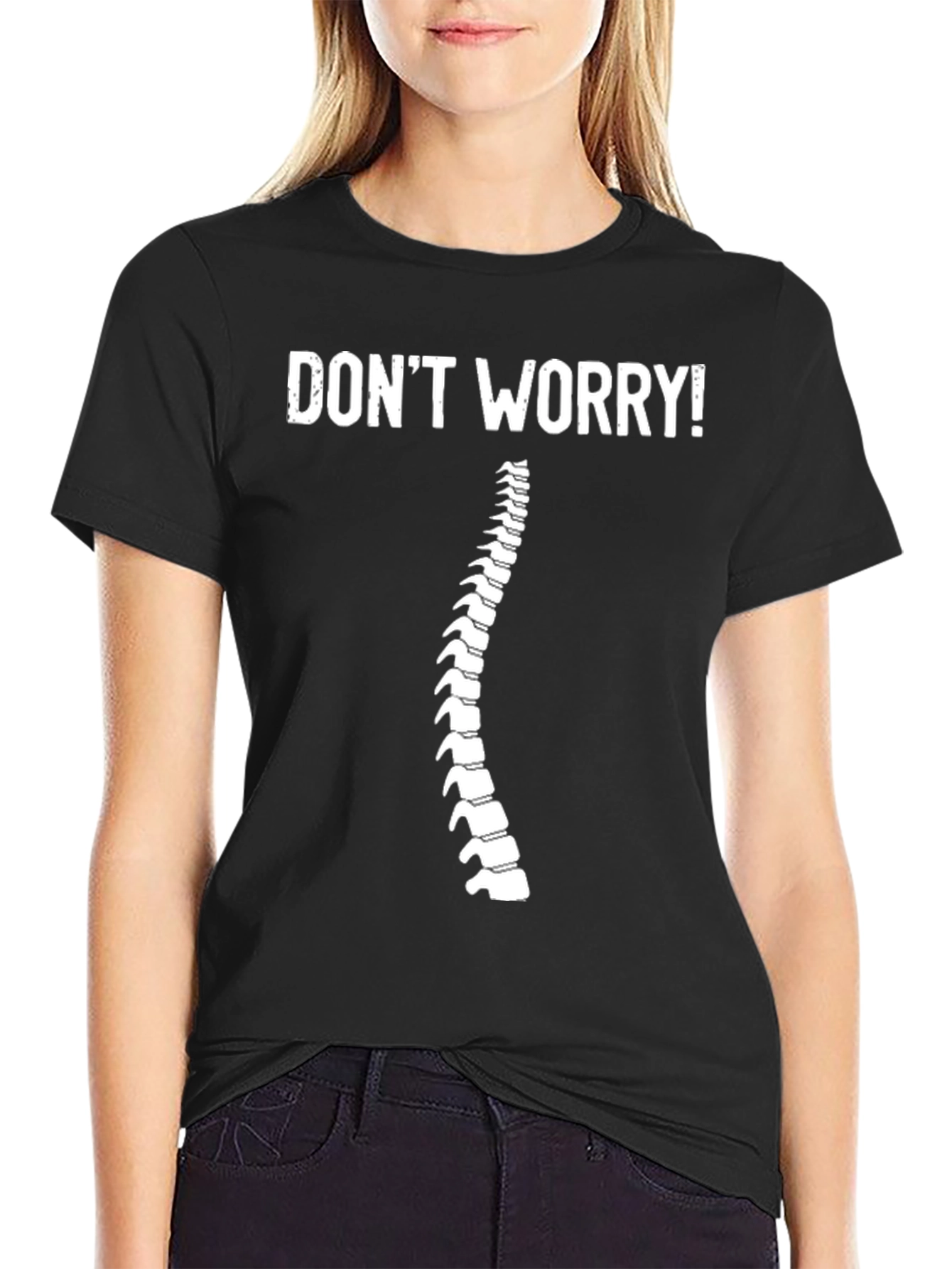 Dont Worry! Spine Graphic Black T-Shirt