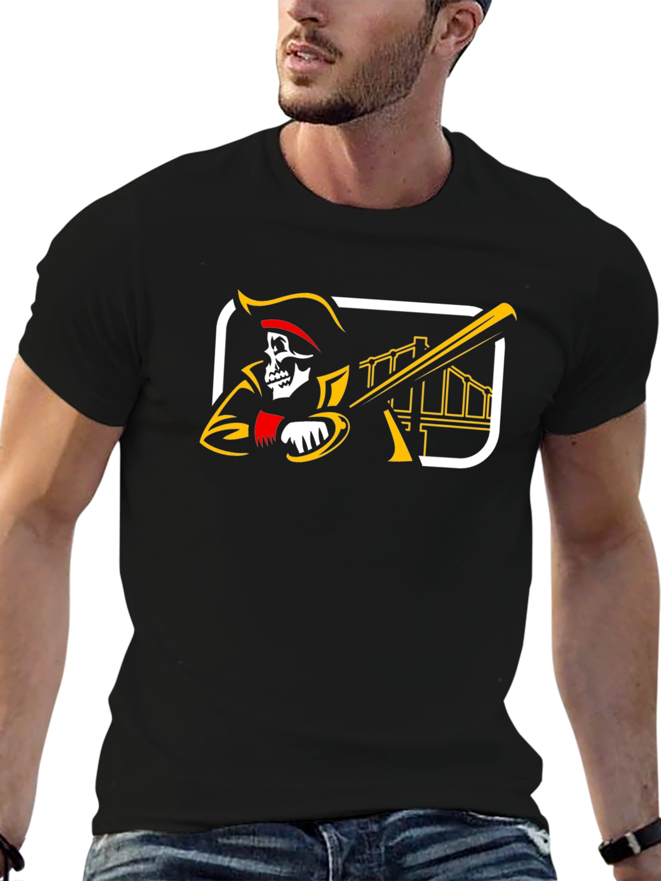 Pirate Baseball T-Shirt: Skull and Bats Graphic Tee